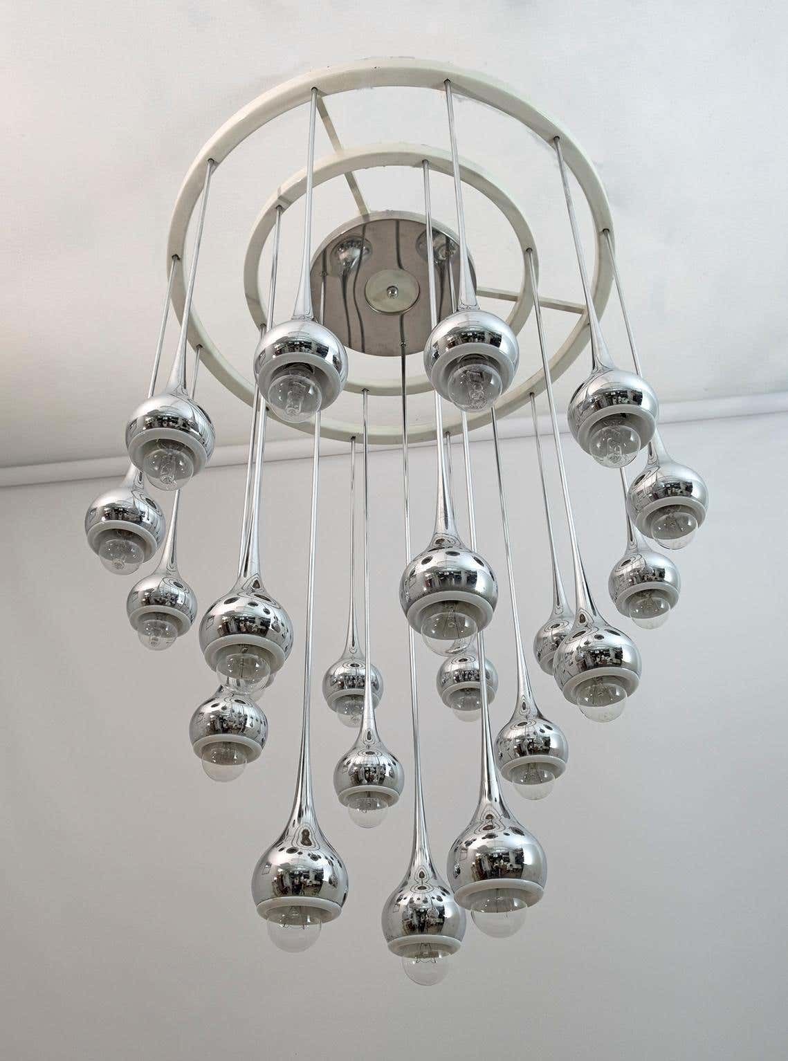Angelo Brotto Mid Century Italian Metal Chrome Chandelier For Esperia, 1970s photo Lighting