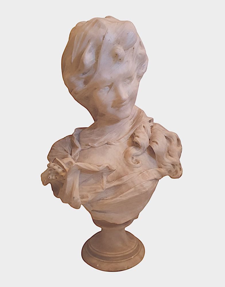 A Lovely Quality 19th Century Carved Alabaster Bust Of A Veiled Lady photo Art