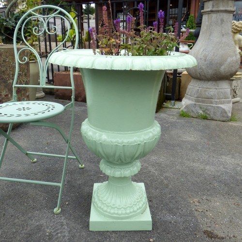 Pair Of Reclaimed Cast Iron Urns Mint Green Rwi4349 photo furniture