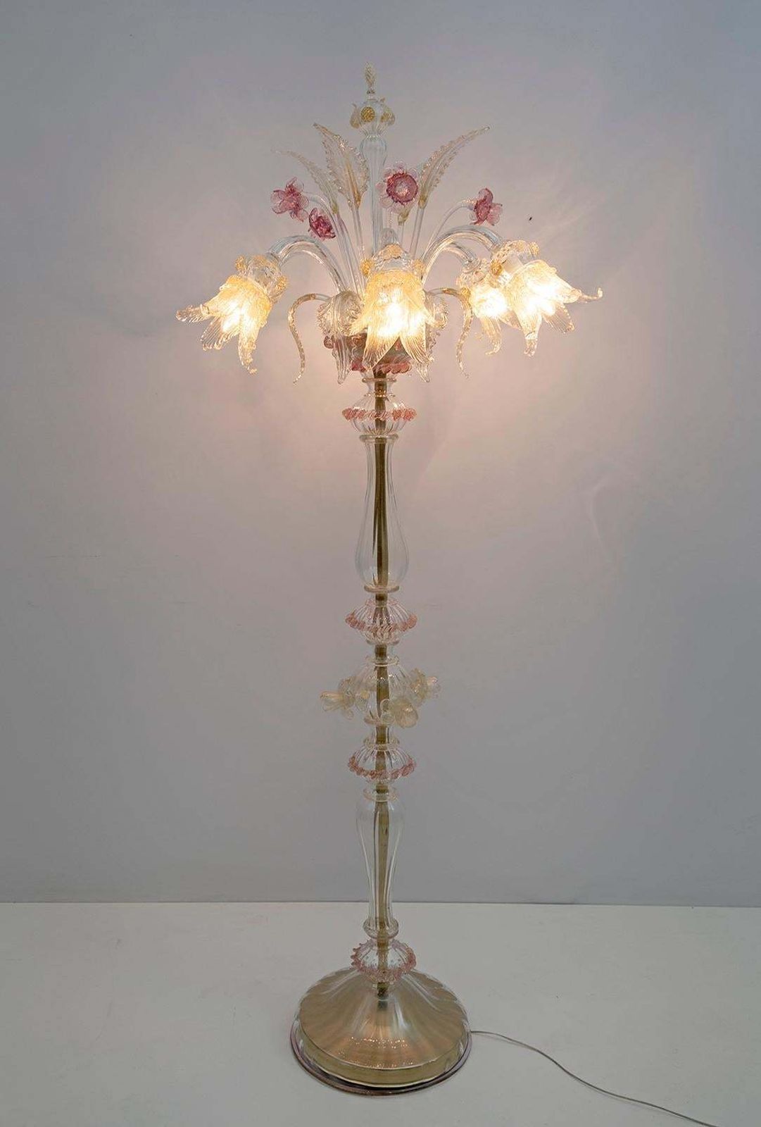 Ca 'Rezzonico Blown Murano Glass 6 Arms Floor Lamp, Italy, 1950s photo for sale