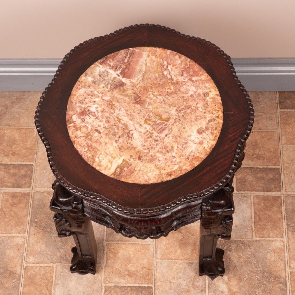 Carved Oriental Marble Topped Occasional Table photo 490.0