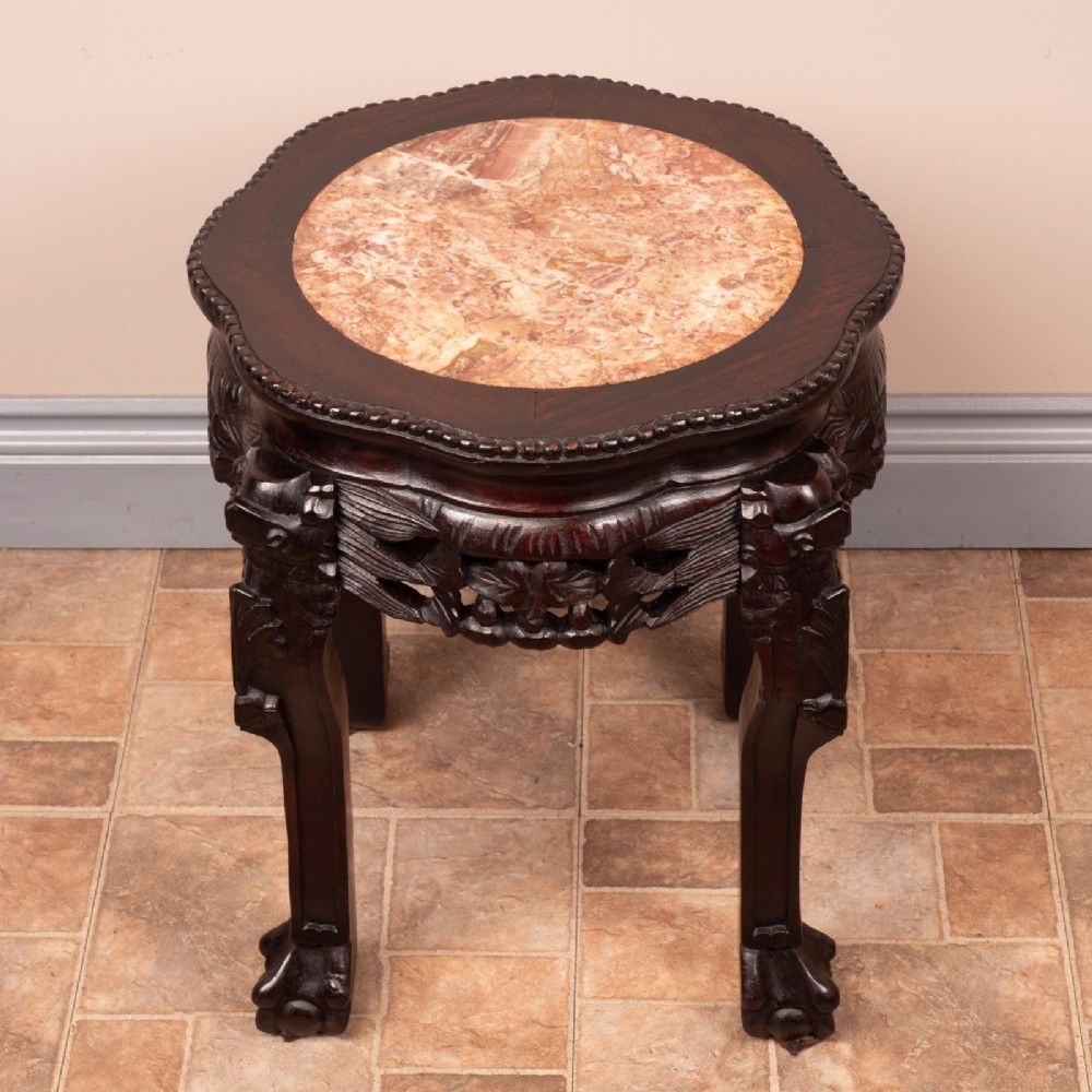 Carved Oriental Marble Topped Occasional Table photo vinterior