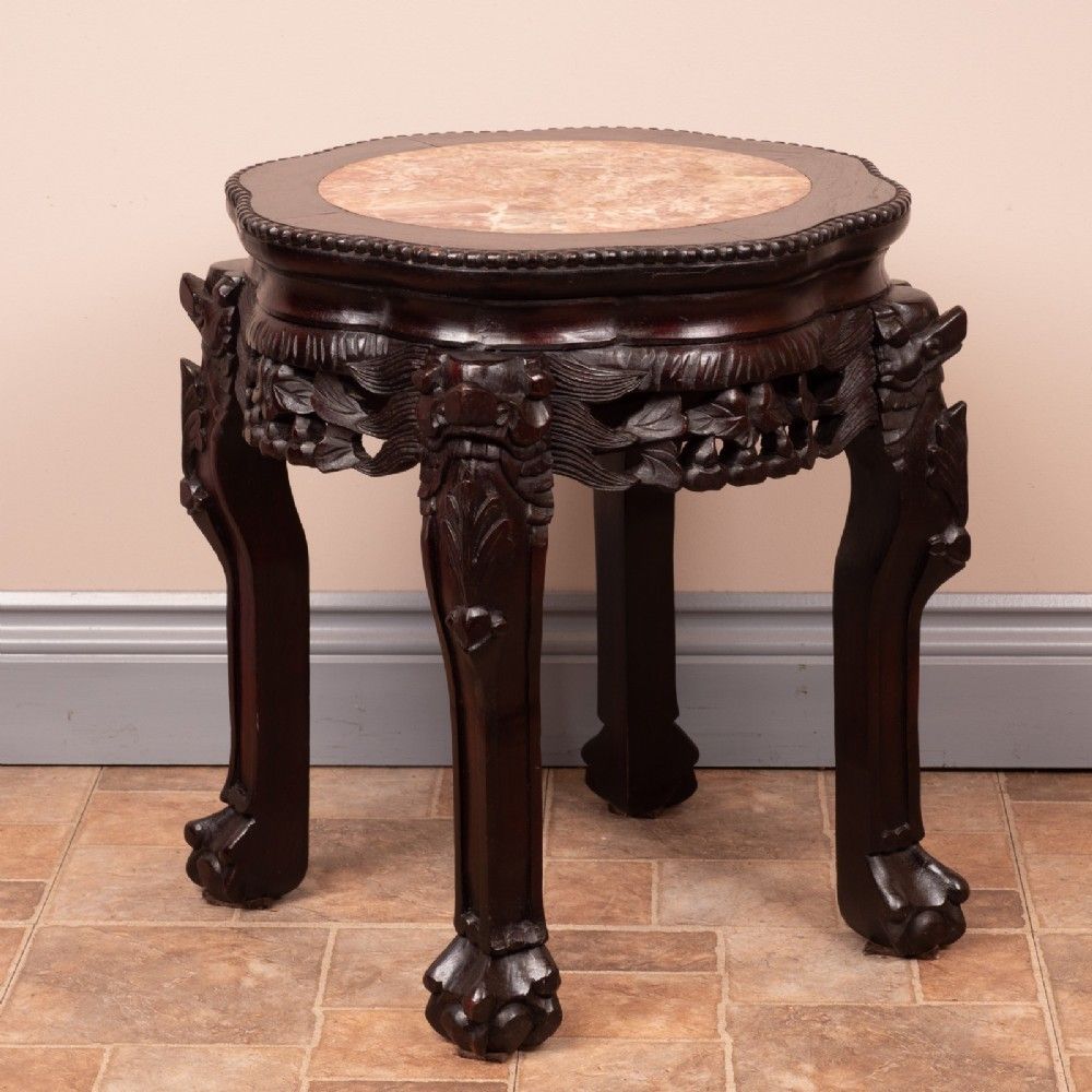 Furniture Carved Oriental Marble Topped Occasional Table photo