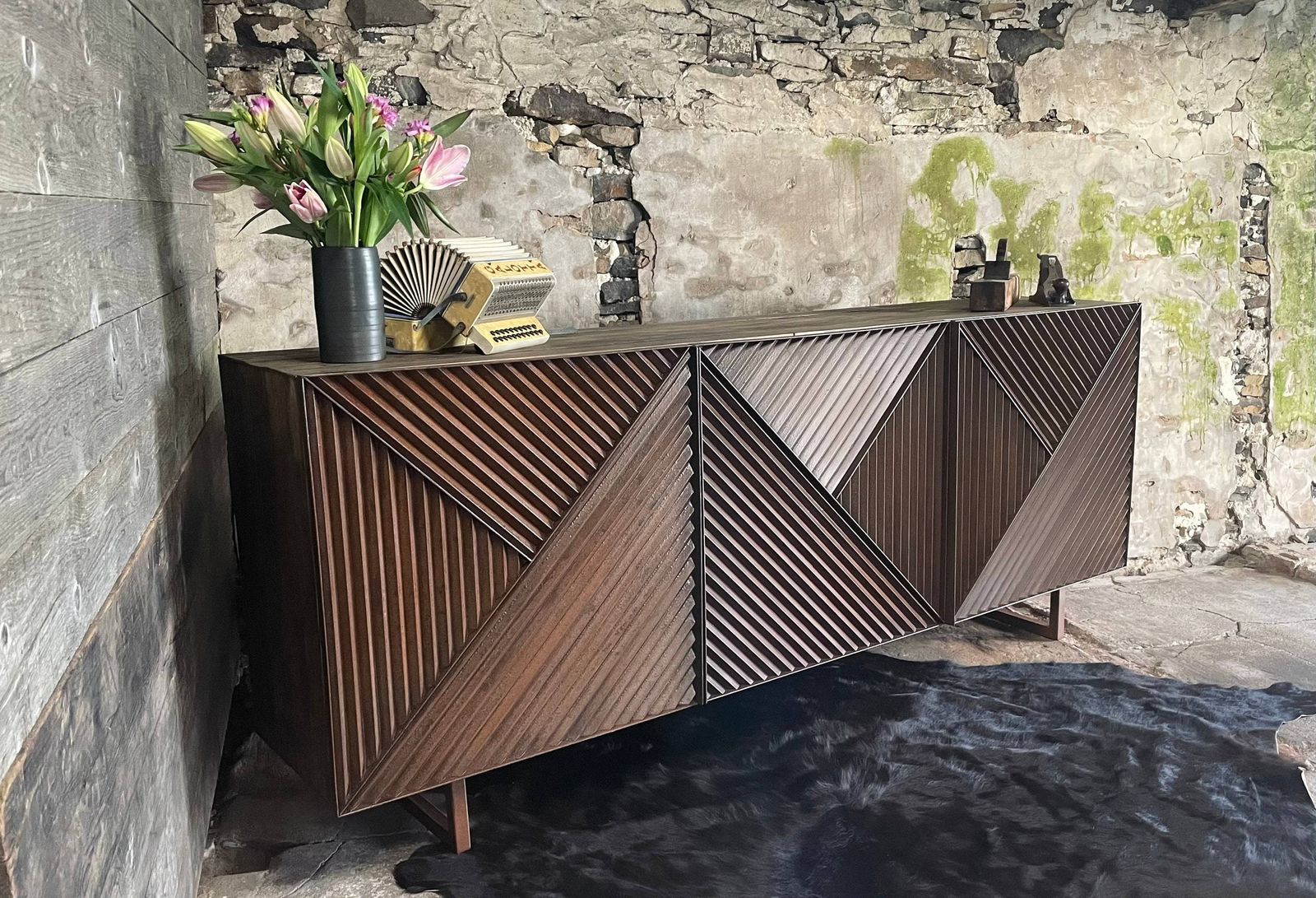 Henderson Industrial Reclaimed Scaffolding Board And Rusted Angle Iron Three Door Sideboard photo vinterior