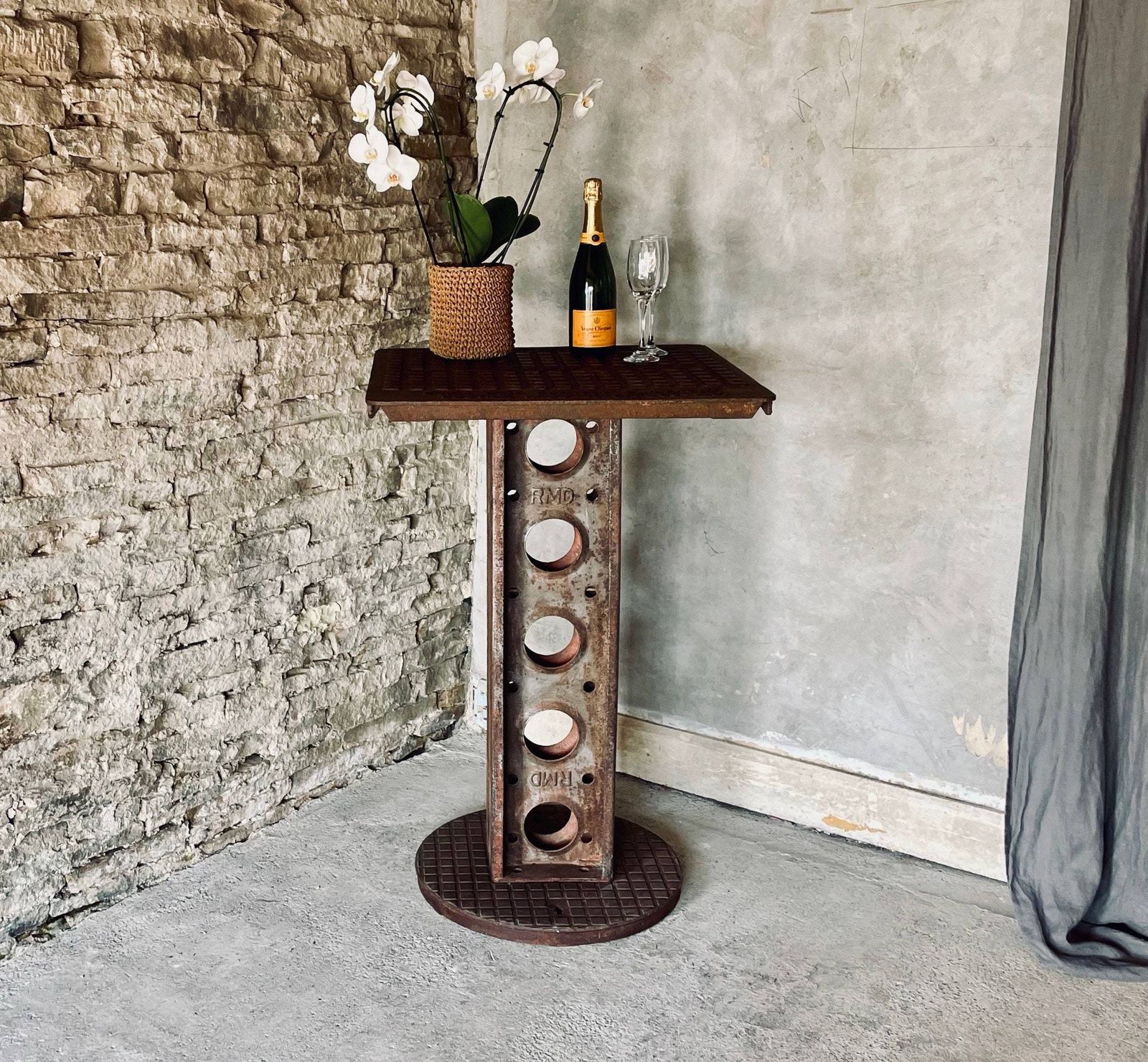 Dino Reclaimed Manhole Bar Table With A Heavy Steel Pedestal Base