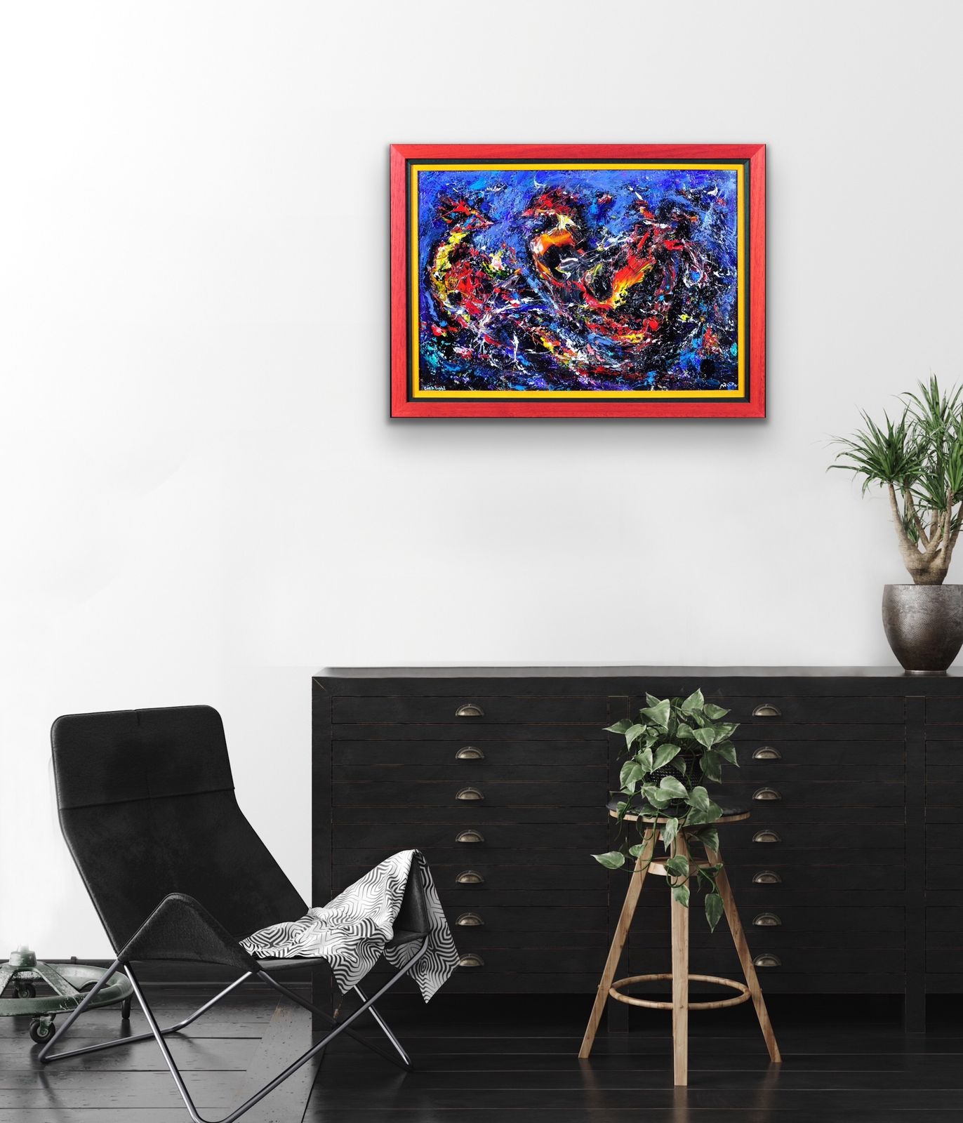 photo for sale David Wilde 1913 To 1974. English. Cock Fight. Acrylics. Framed. Two Fighting Birds. A Riot Of Aggression, Masculinity & Feathers. Mid Century Modern