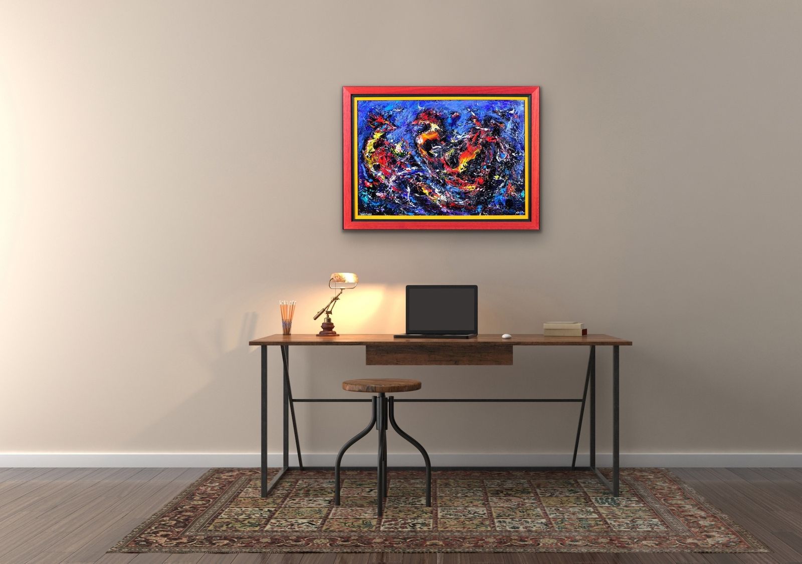 photo buy David Wilde 1913 To 1974. English. Cock Fight. Acrylics. Framed. Two Fighting Birds. A Riot Of Aggression, Masculinity & Feathers. Mid Century Modern