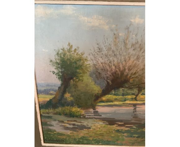 Oil On Canvas Landscape Of Countryside By M. Deschoot photo Art