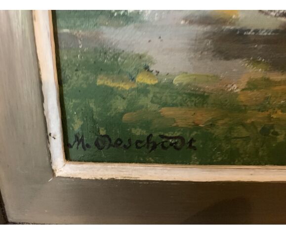 Oil On Canvas Landscape Of Countryside By M. Deschoot photo vinterior