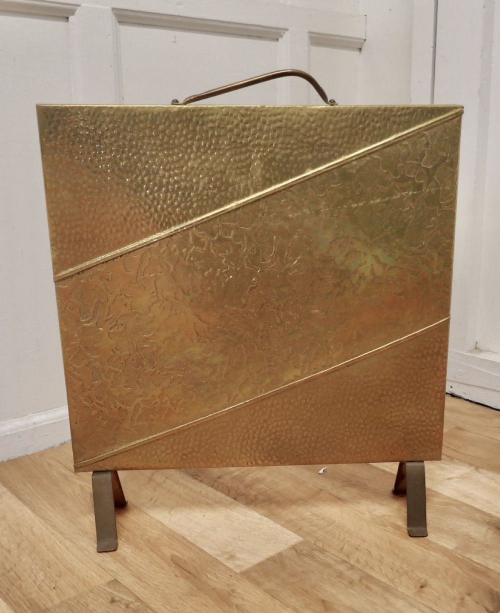 Stylish Art Deco Beaten Brass Fire Screen