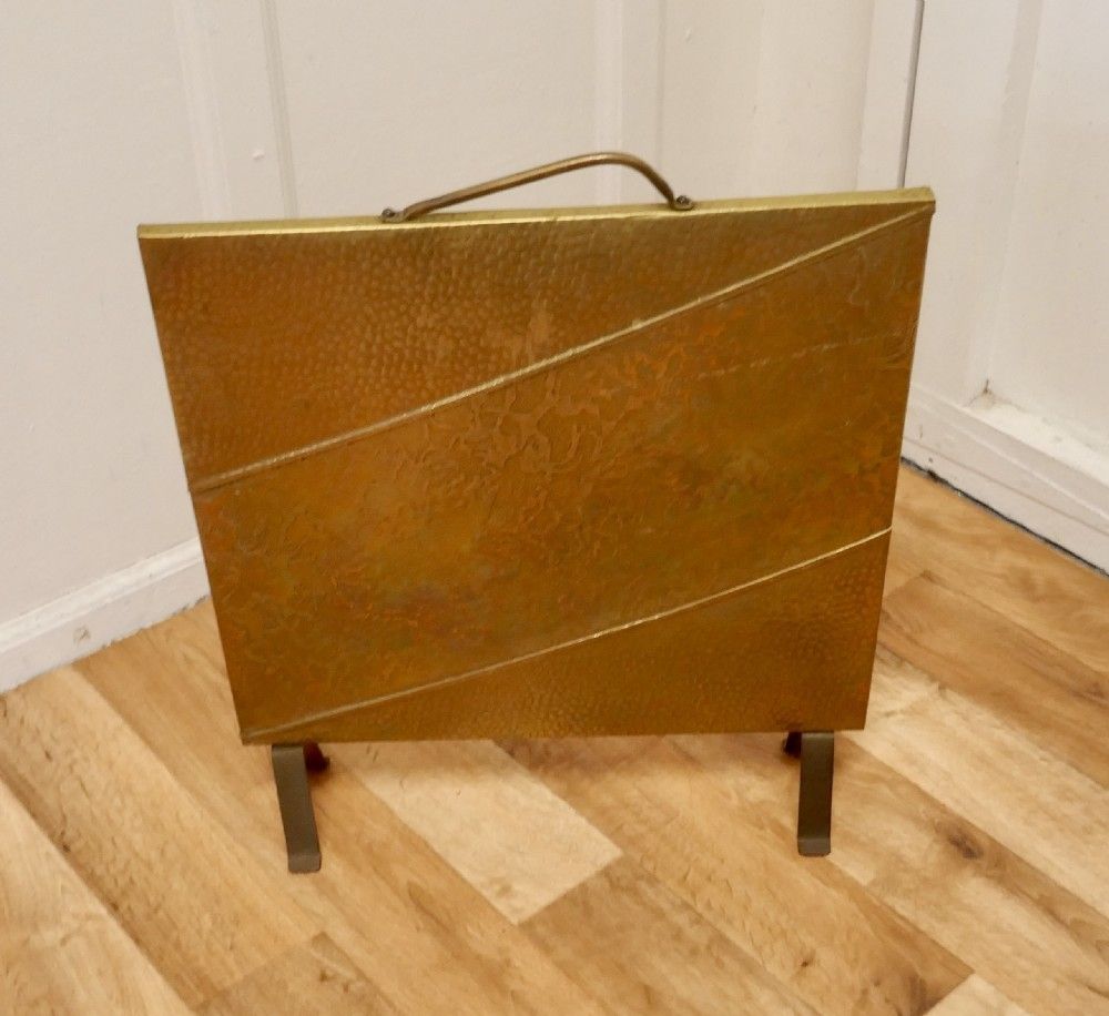 Stylish Art Deco Beaten Brass Fire Screen photo furniture