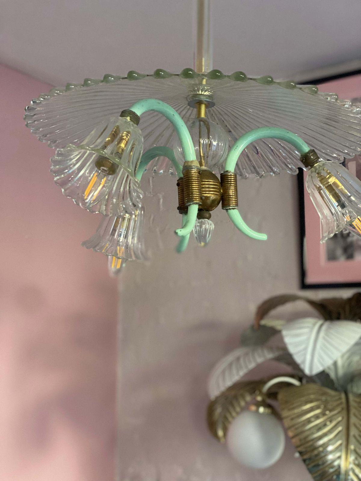 Barovier & Toso Mint Green And Murano Glass Pendant C.1950 photo Lighting
