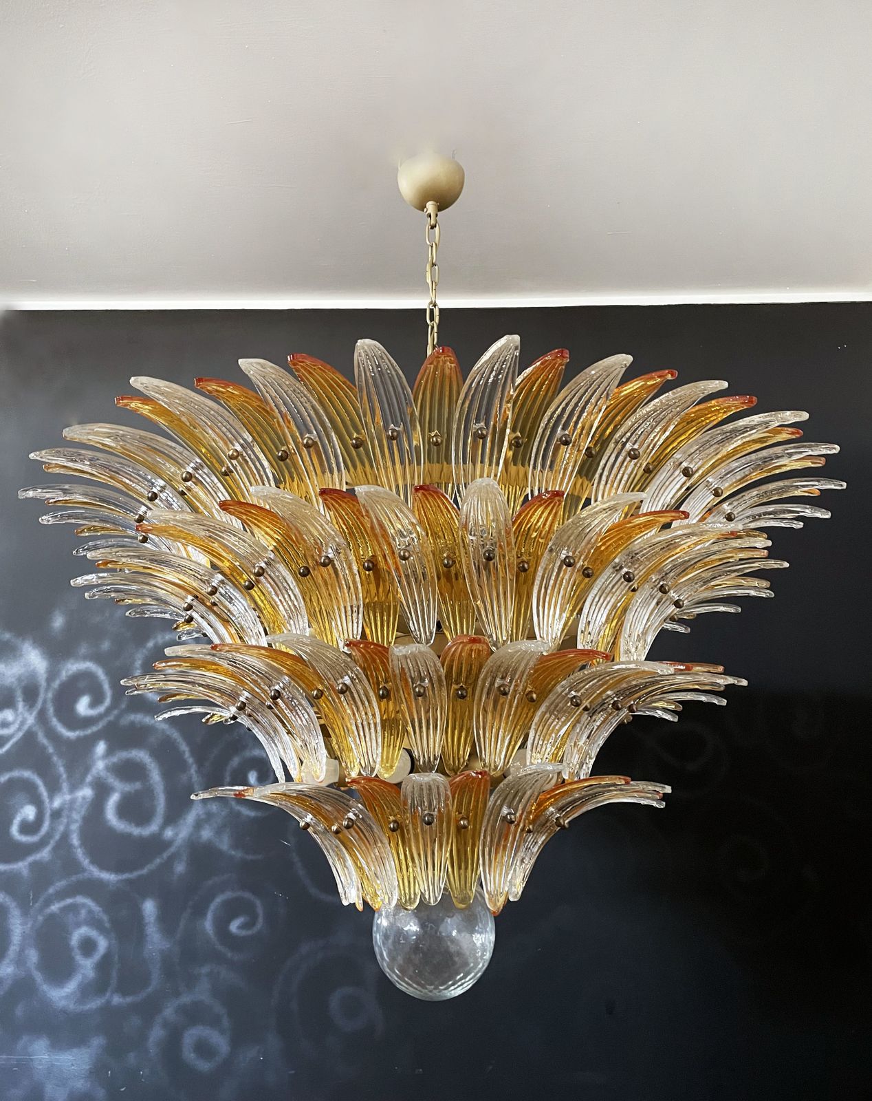 Palmette Ceiling Light   Four Levels, 163 Amber And Trasparent Glasses