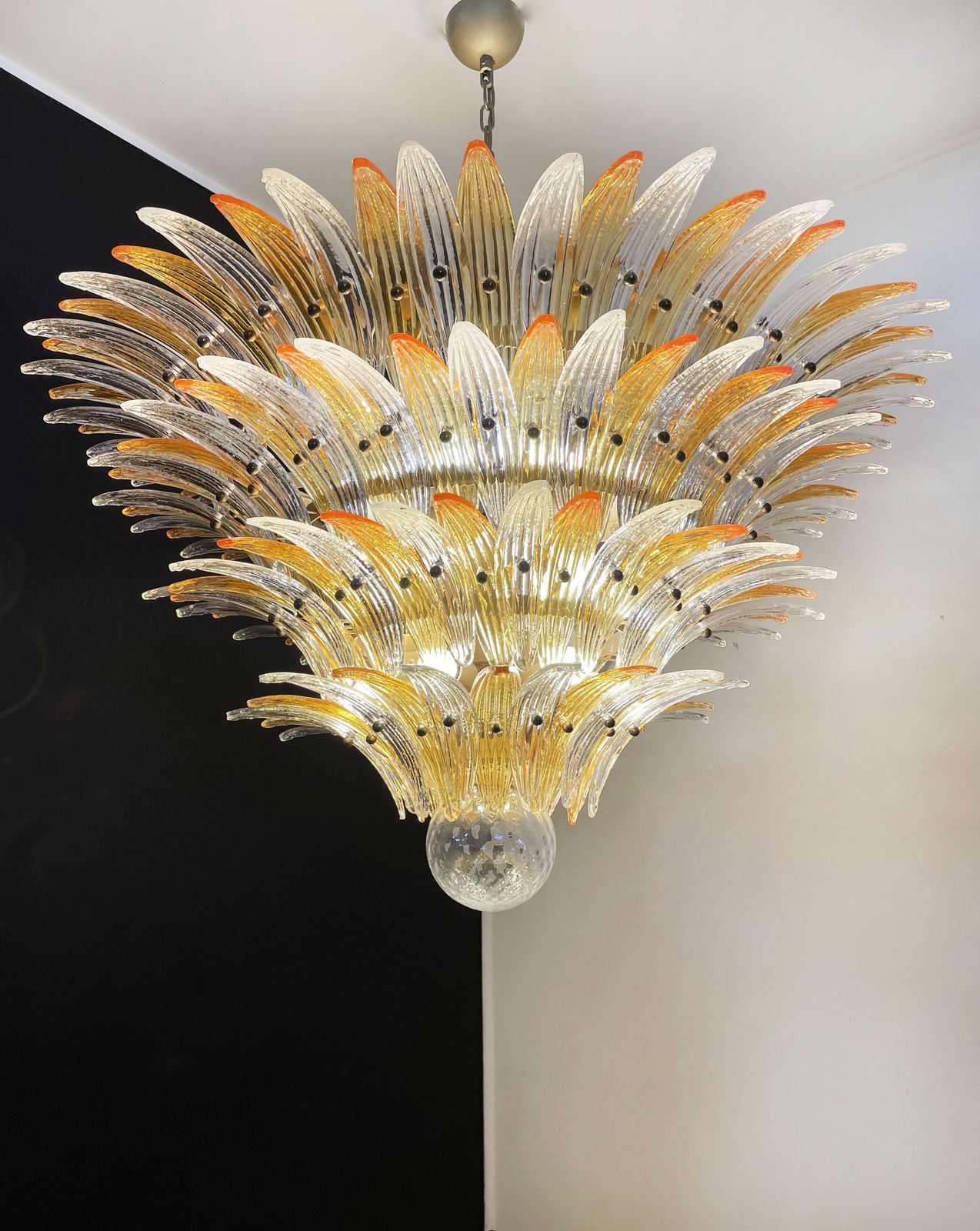 2500.0 Palmette Ceiling Light   Four Levels, 163 Amber And Trasparent Glasses photo