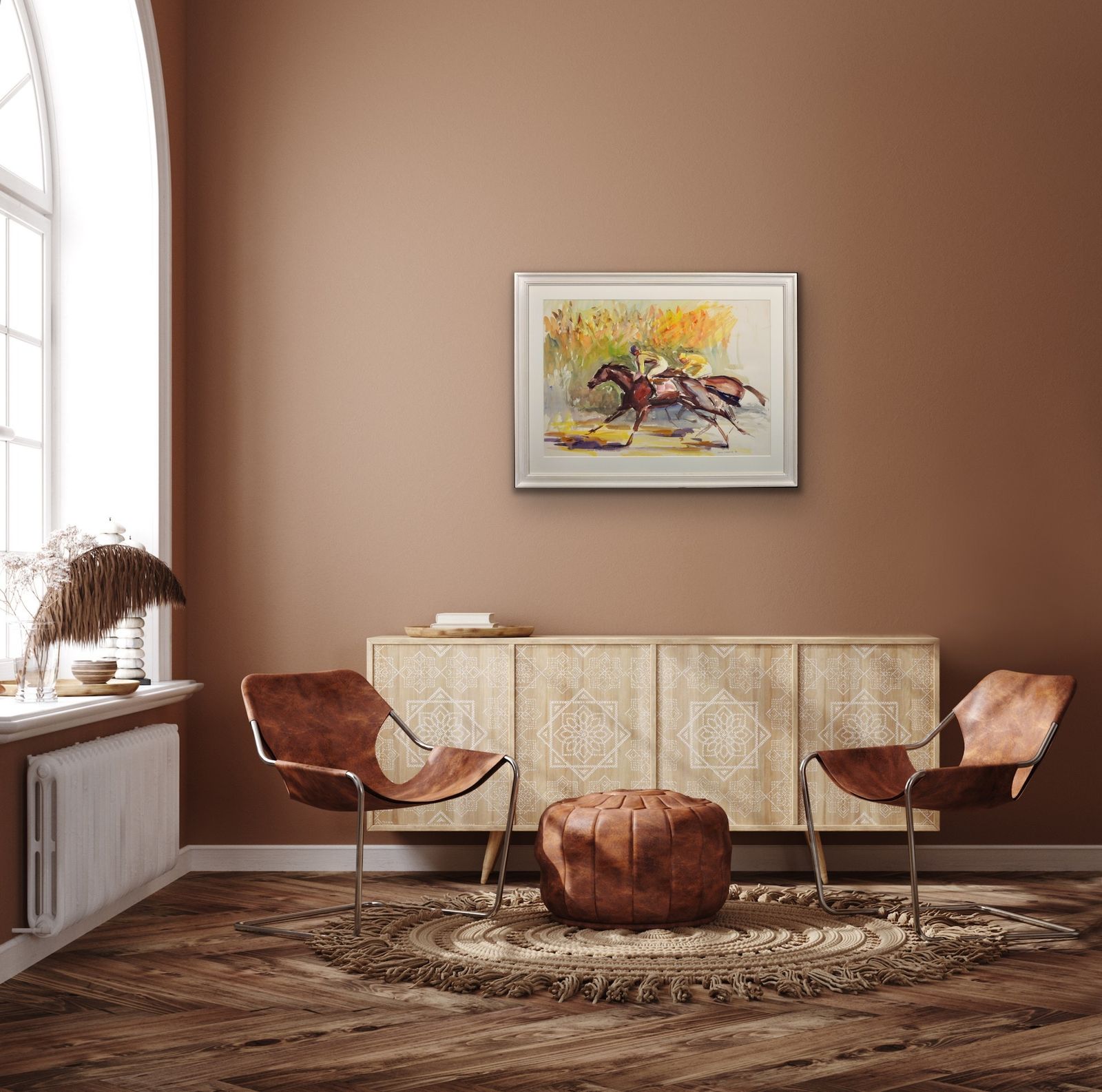 photo furniture John Rattenbury Skeaping 1901 To 1990. English. On The Gallops, 1976. Framed Gouache & Watercolour. Equine. Jockeys. Horse Racing Painting.