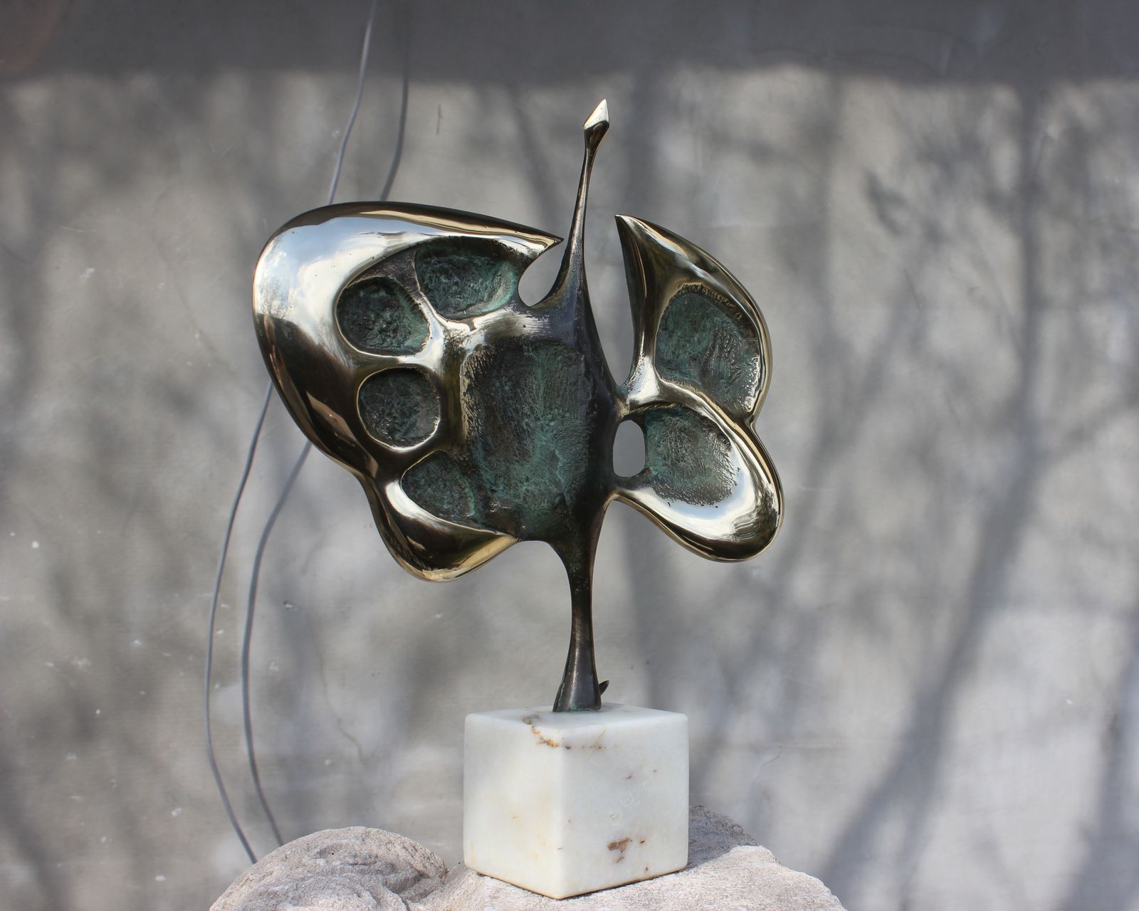 Bronze Bird Abstract Statue Signed Mid Figurine Original Sculpture Wedding Couple Gift 50s Anniversary Gift 40s photo vintage