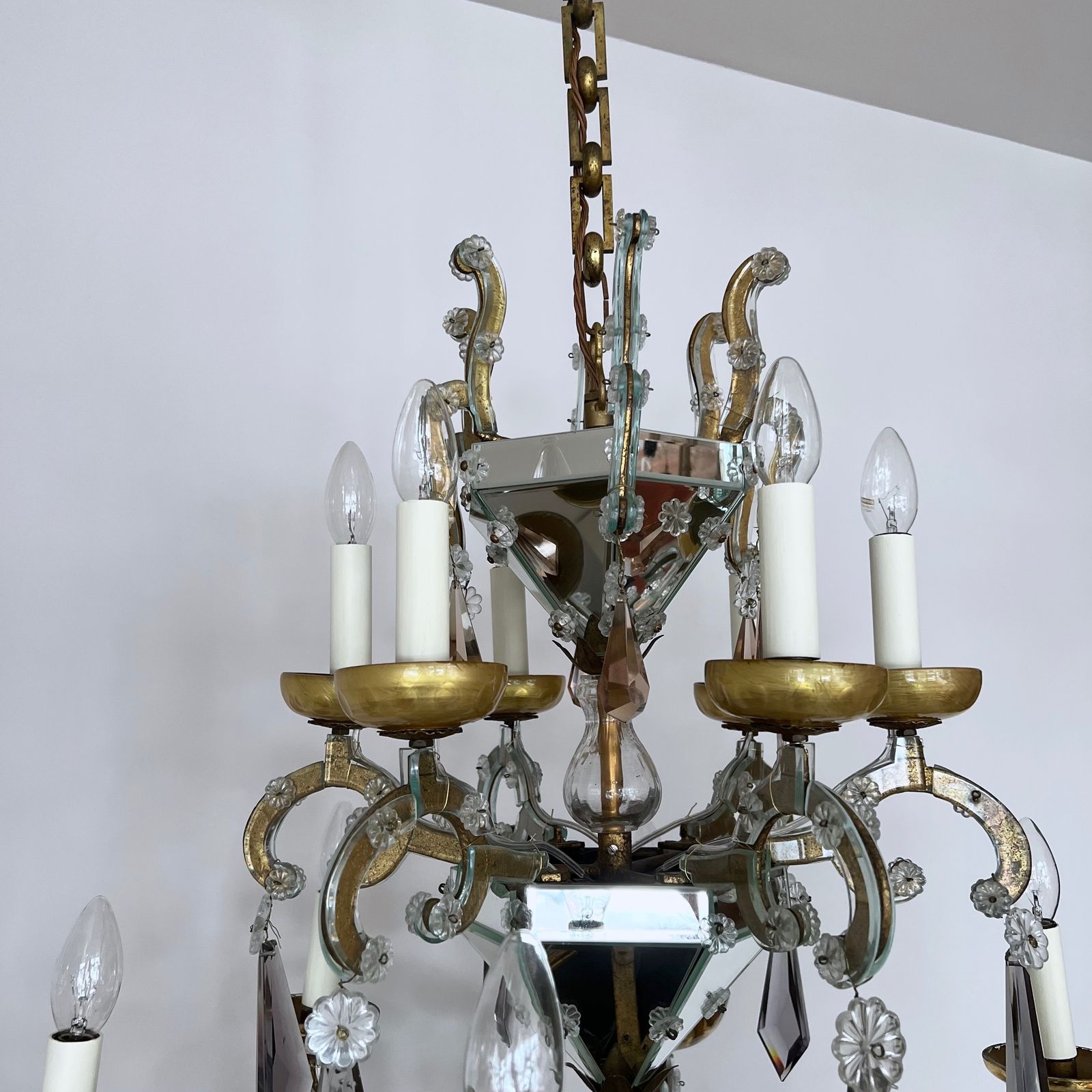 Lighting Large French Art Deco Mirrored Chandelier With Cut Crystal Drops photo