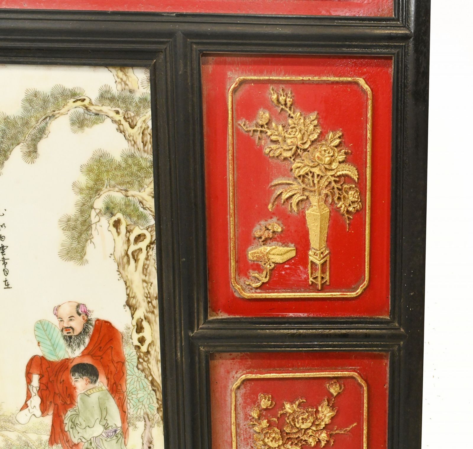 Pair Chinese Porcelain Plaques   Qianlong Hardwood Screen photo buy