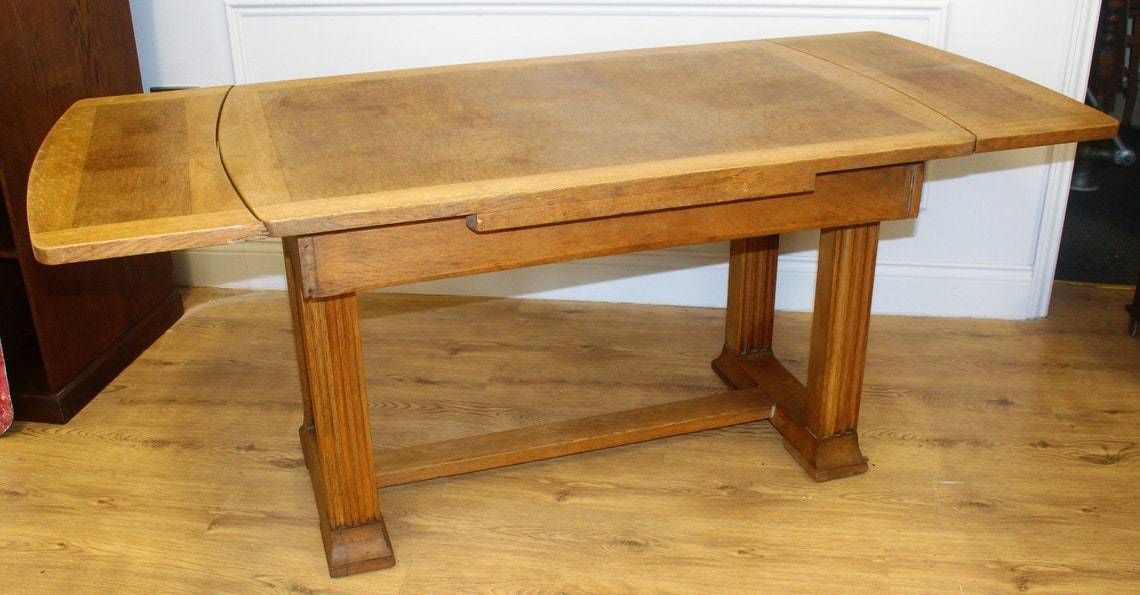 Oak Draw Leaf Dining Table Vintage Rustic Industrial Desk Office Retro Wooden Old Wooden Side Antique photo for sale