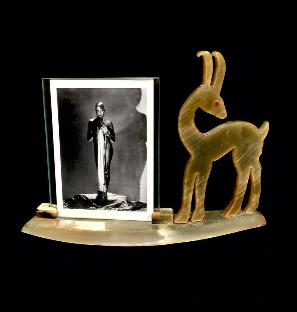 Antique Art Deco Bakelite & Glass Photograph Frame With Deer  Stag Figurine photo 129.0