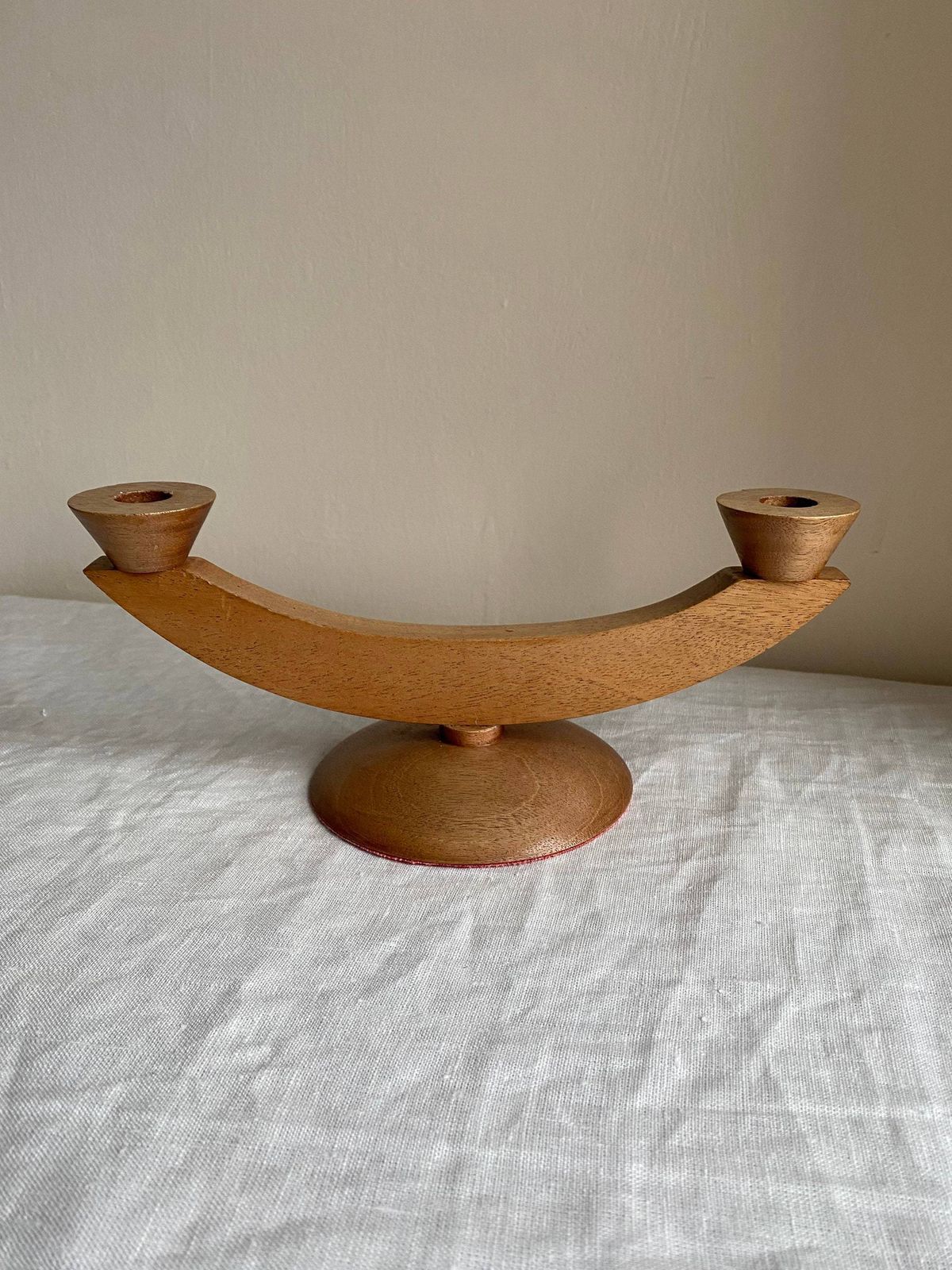 Modernist Candelabra Wooden, Mid Century Hand Crafted Original Candle Holder photo buy