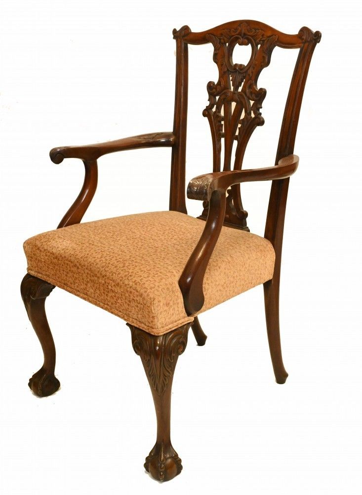 Set Gothic Chippendale Dining Chairs Mahogany Antique 1890 photo for sale