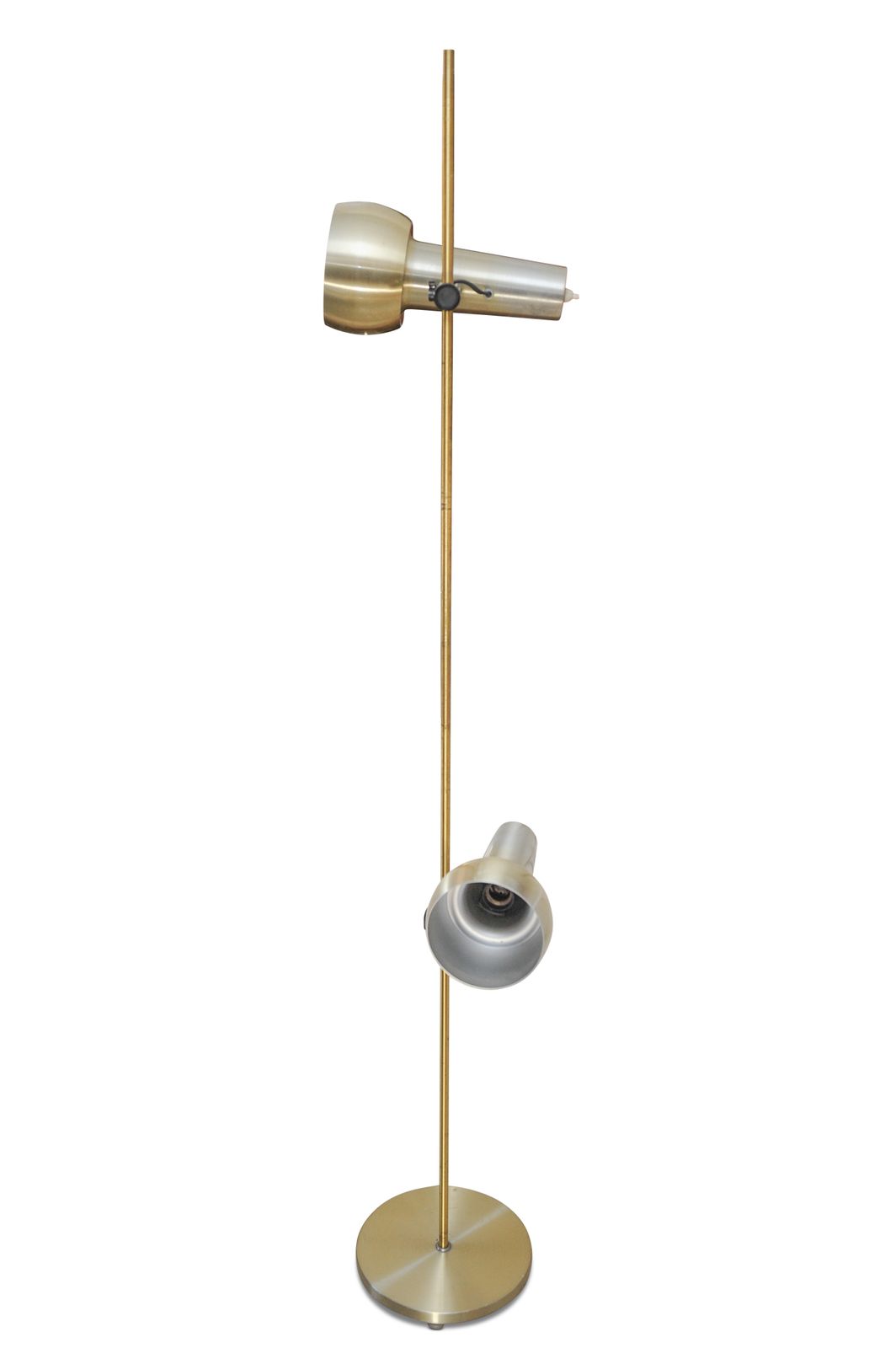 Koch & Lowy Gold Brushed Aluminium Adjustable Twin Floor Light With Multi Directional Spot Lamps 1970's Ol photo furniture