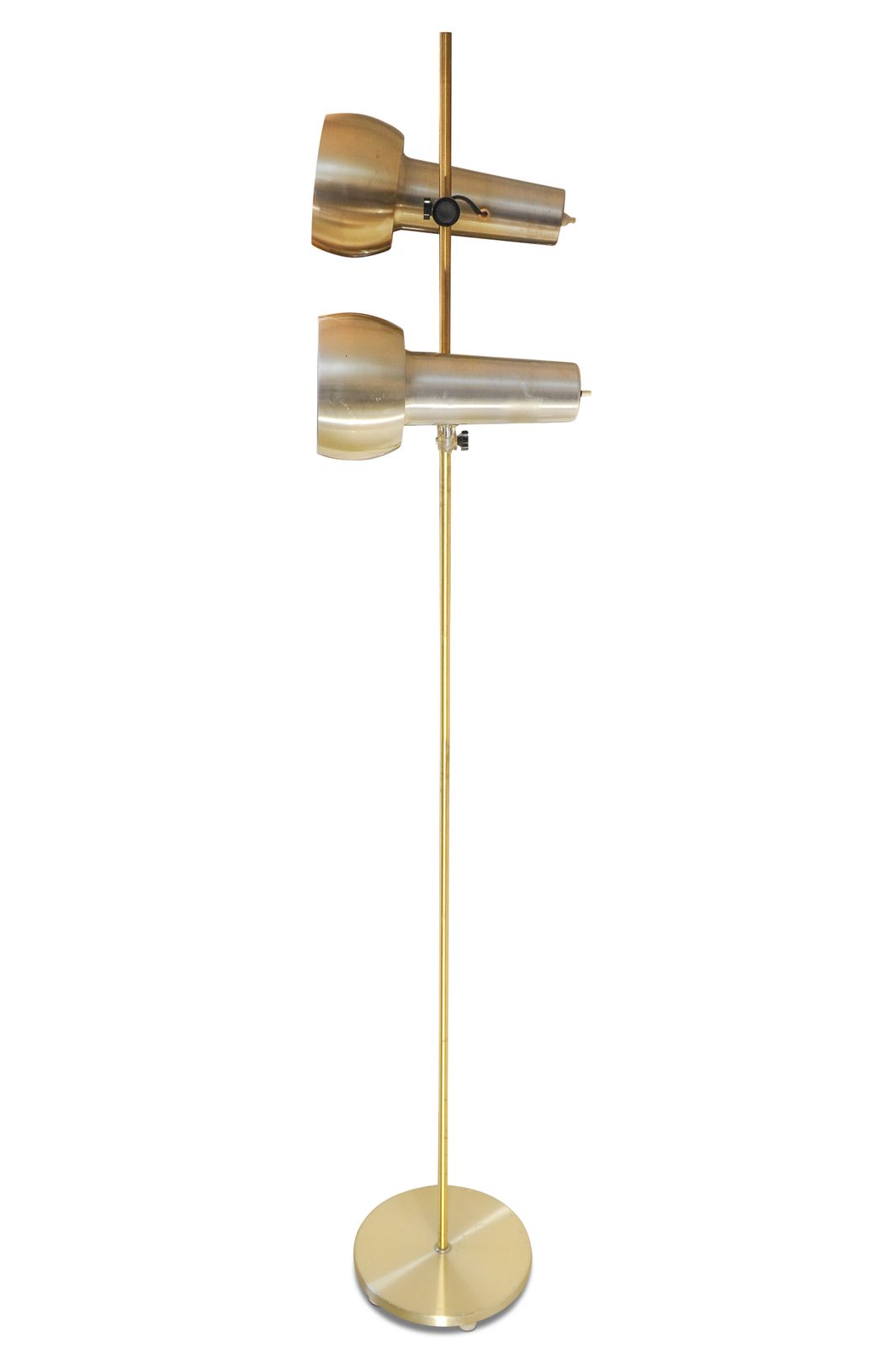 Koch & Lowy Gold Brushed Aluminium Adjustable Twin Floor Light With Multi Directional Spot Lamps 1970's Ol photo vinterior