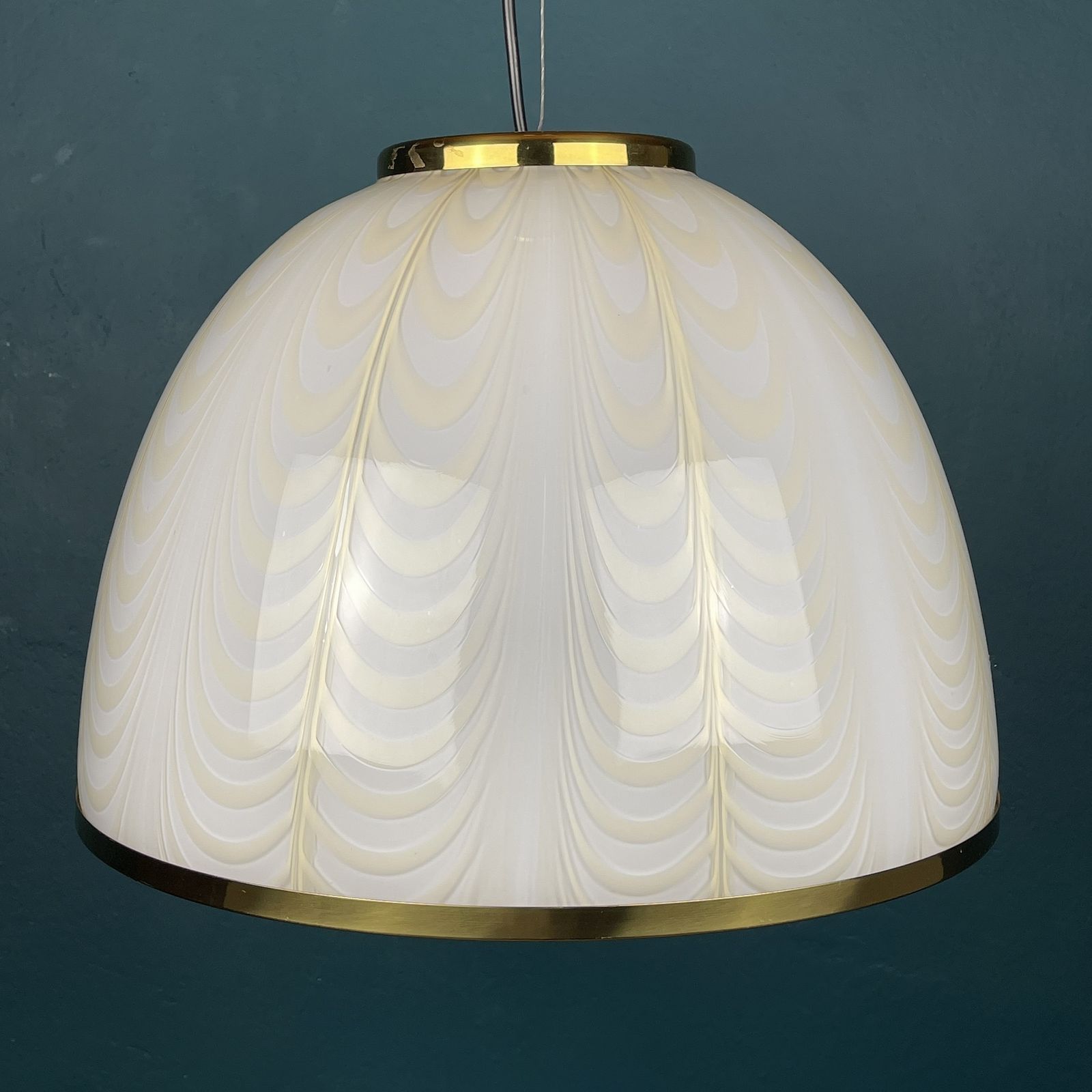 Vintage White Murano Glass Pendant Lamp By F.Fabbian For Mazzega Italy 70s