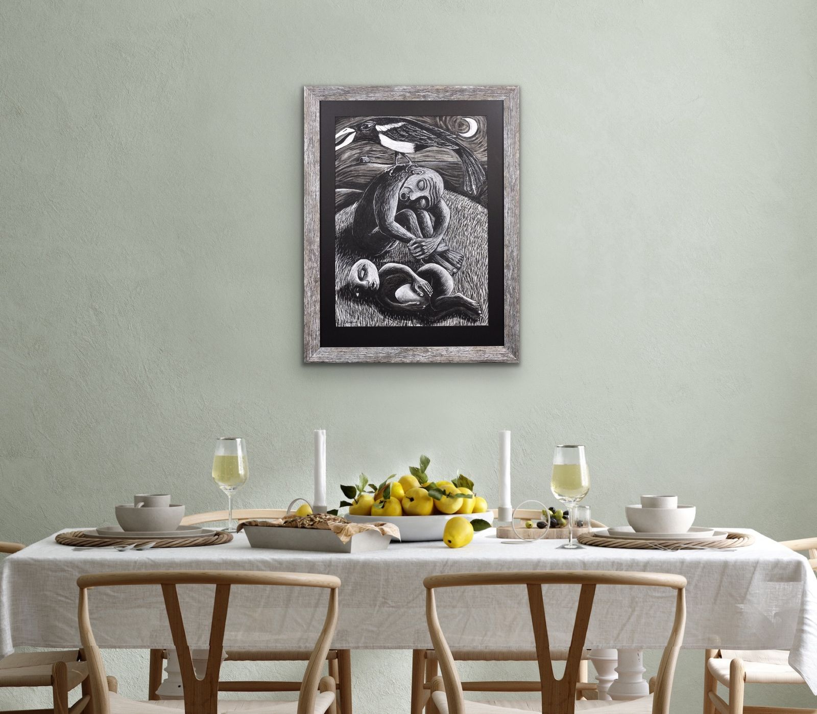 photo buy The Thief. Framed Late 20th Century Pastel Artwork By Welsh Artist Julian Ruddock B.1965. Symbolist & Expressionist Artistic Styles.