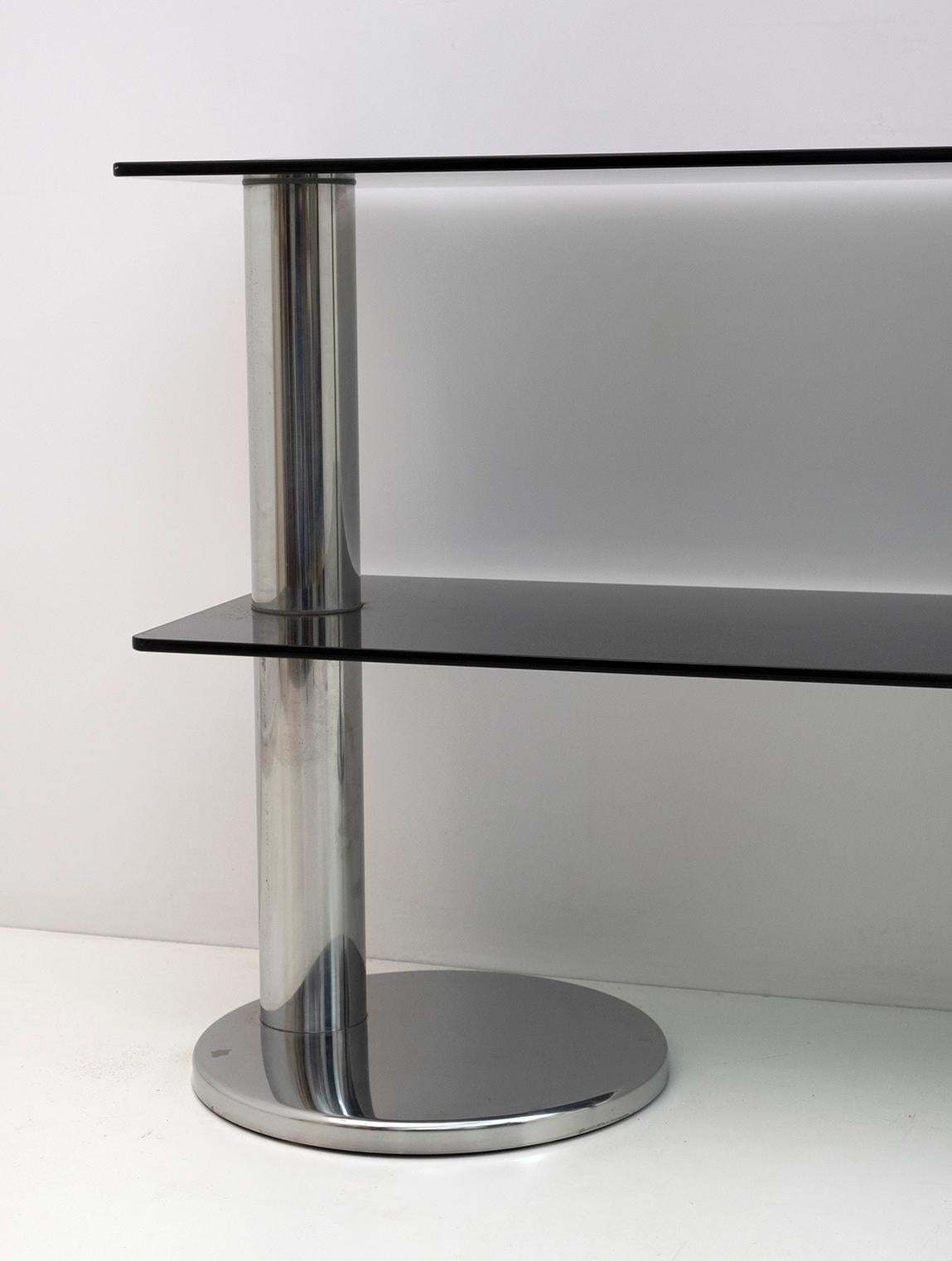 Mid Century Modern Italian Chromed Steel And Smoked Glass Console, 1970s photo Furniture