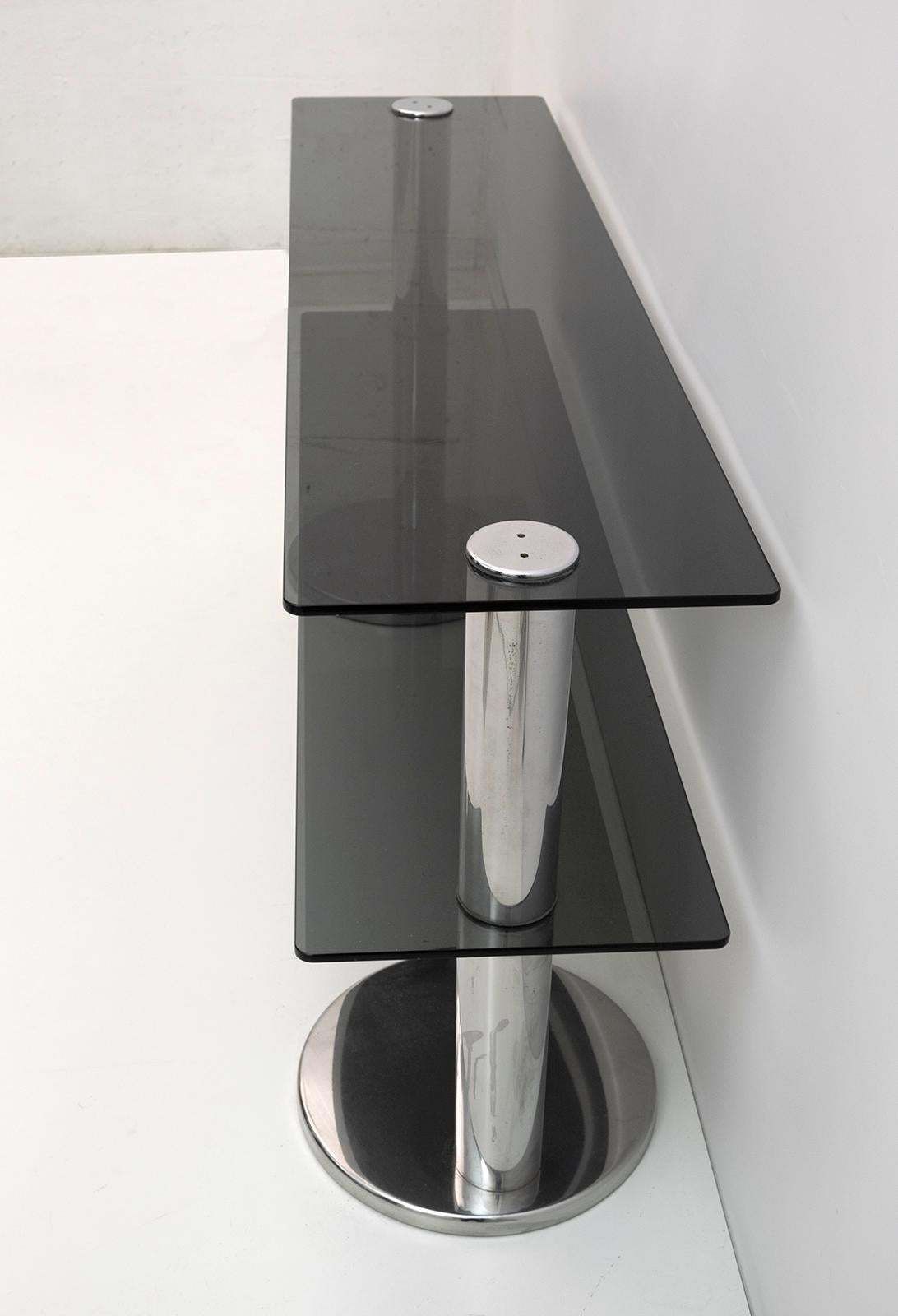 Mid Century Modern Italian Chromed Steel And Smoked Glass Console, 1970s photo buy