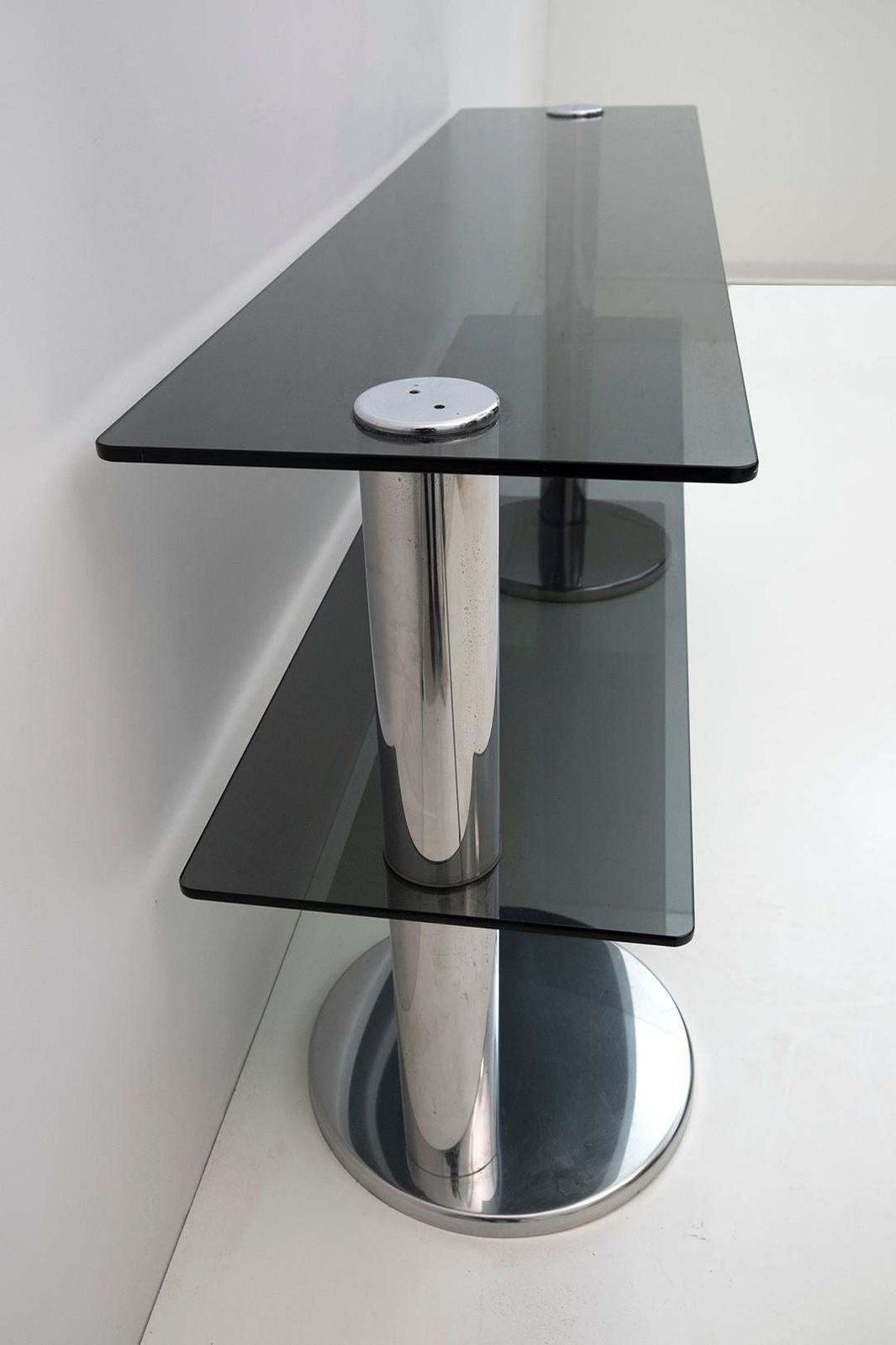 photo furniture Mid Century Modern Italian Chromed Steel And Smoked Glass Console, 1970s
