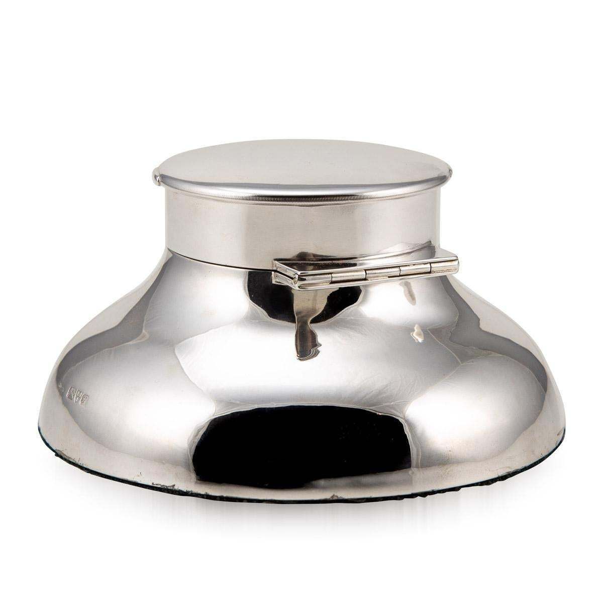 20th Century Edwardian Solid Silver & Glass Inkwell With Clock, Chester, C.1907 photo 2156.0