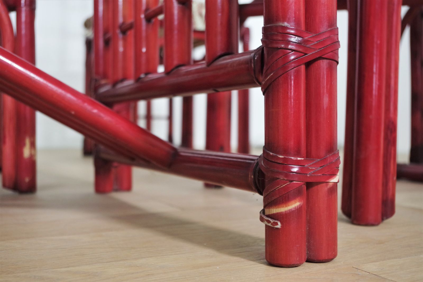 photo vinterior Red Bamboo Table And Chairs Set By Arturo Pozzoli, 80s
