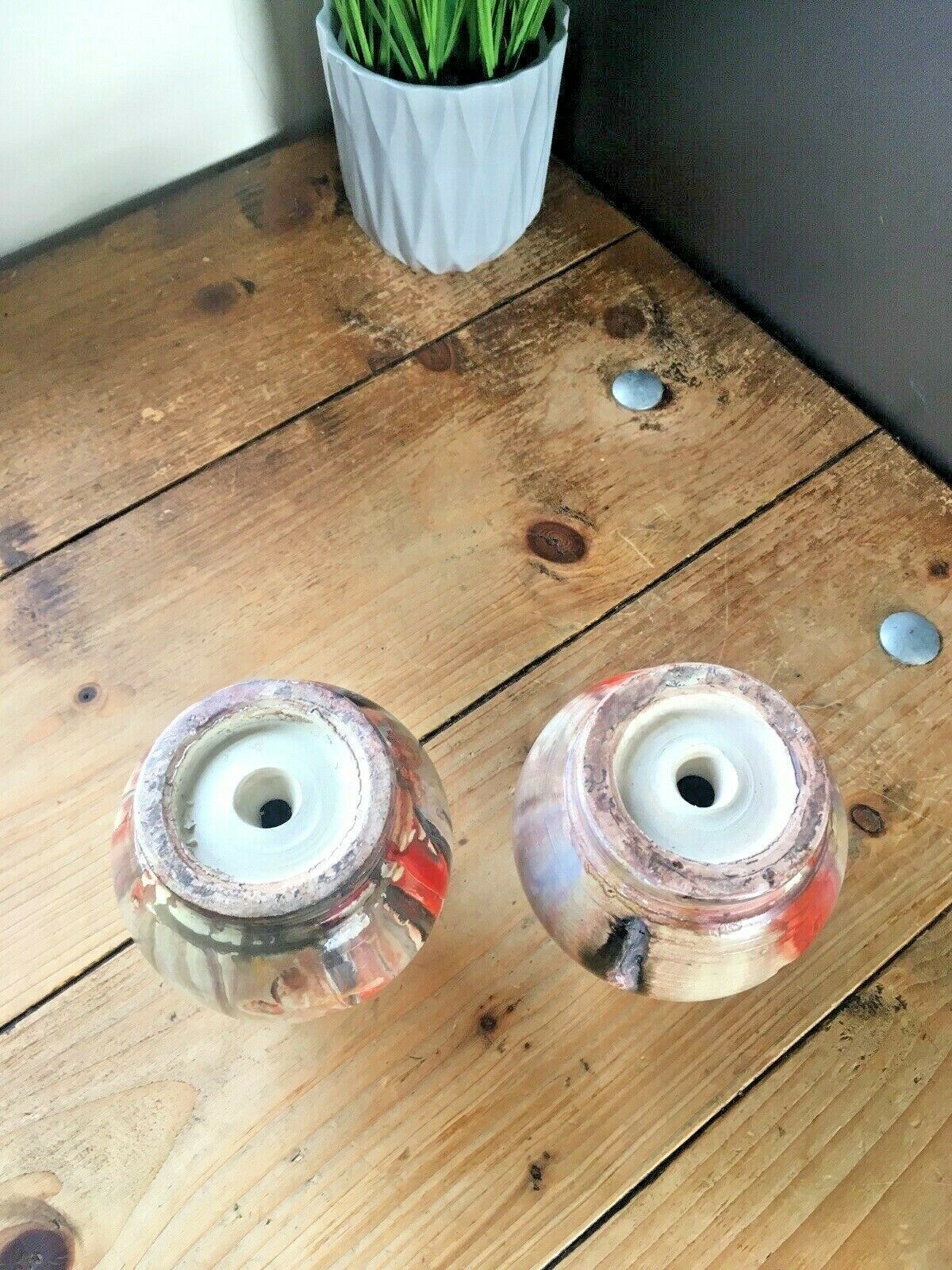 Pair Of Vintage European Drip Glaze Studio Art Pottery Mantel Vases 60's 70's photo vinterior