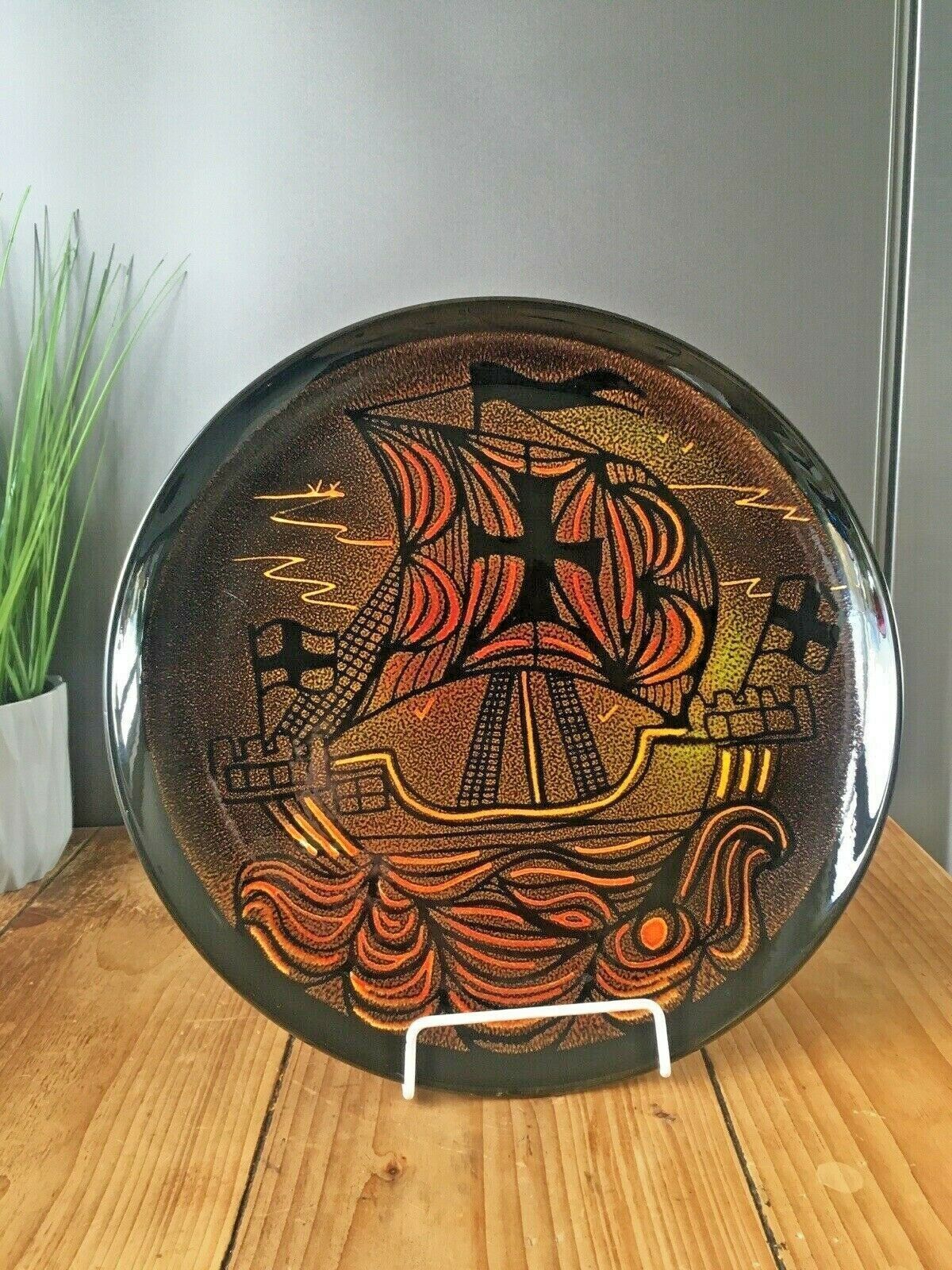 Large Mid Century Poole Pottery Aegean Galleon Viking Ship Charger Plate Shape 6 photo Home Decor