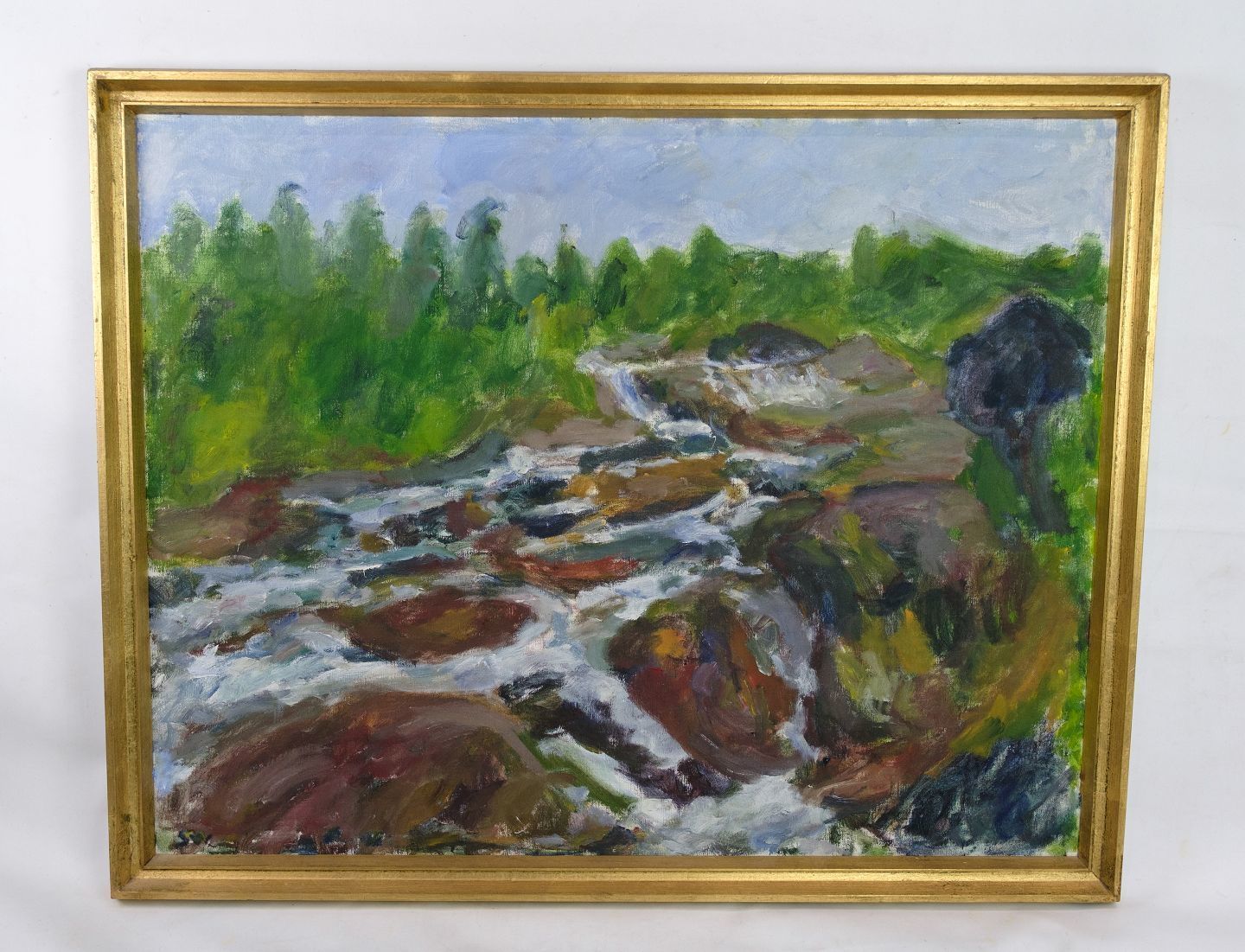 Oil Painting Painted On Canvas With Green And Brown Shades By Sixten Wiklund From The 1950s