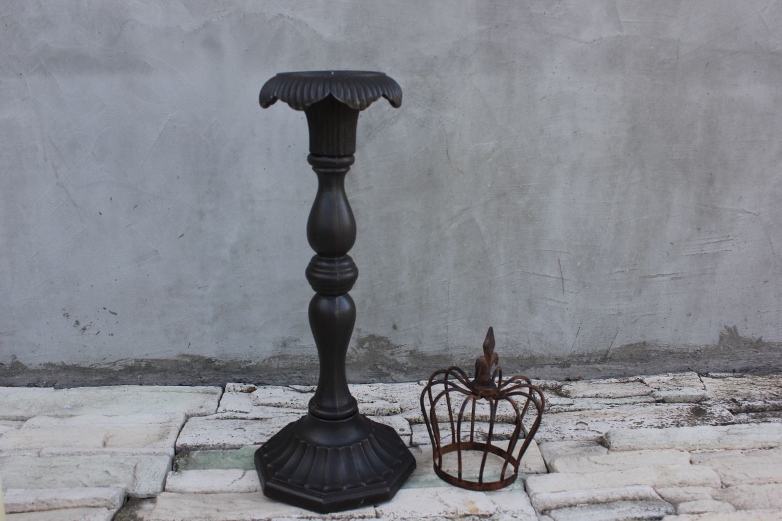 Large Cast Iron Candlestick Floor Metal Candle Holder Tall Light Early 20th Century photo furniture