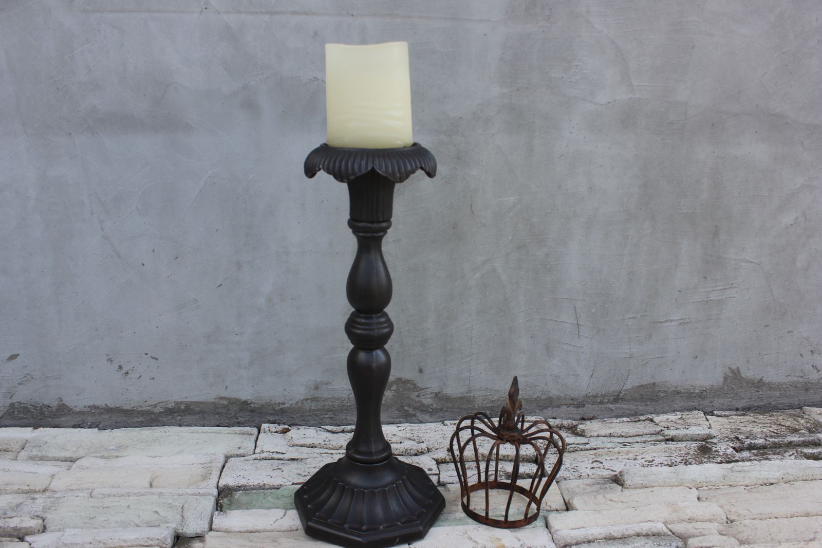 Large Cast Iron Candlestick Floor Metal Candle Holder Tall Light Early 20th Century photo 262.0