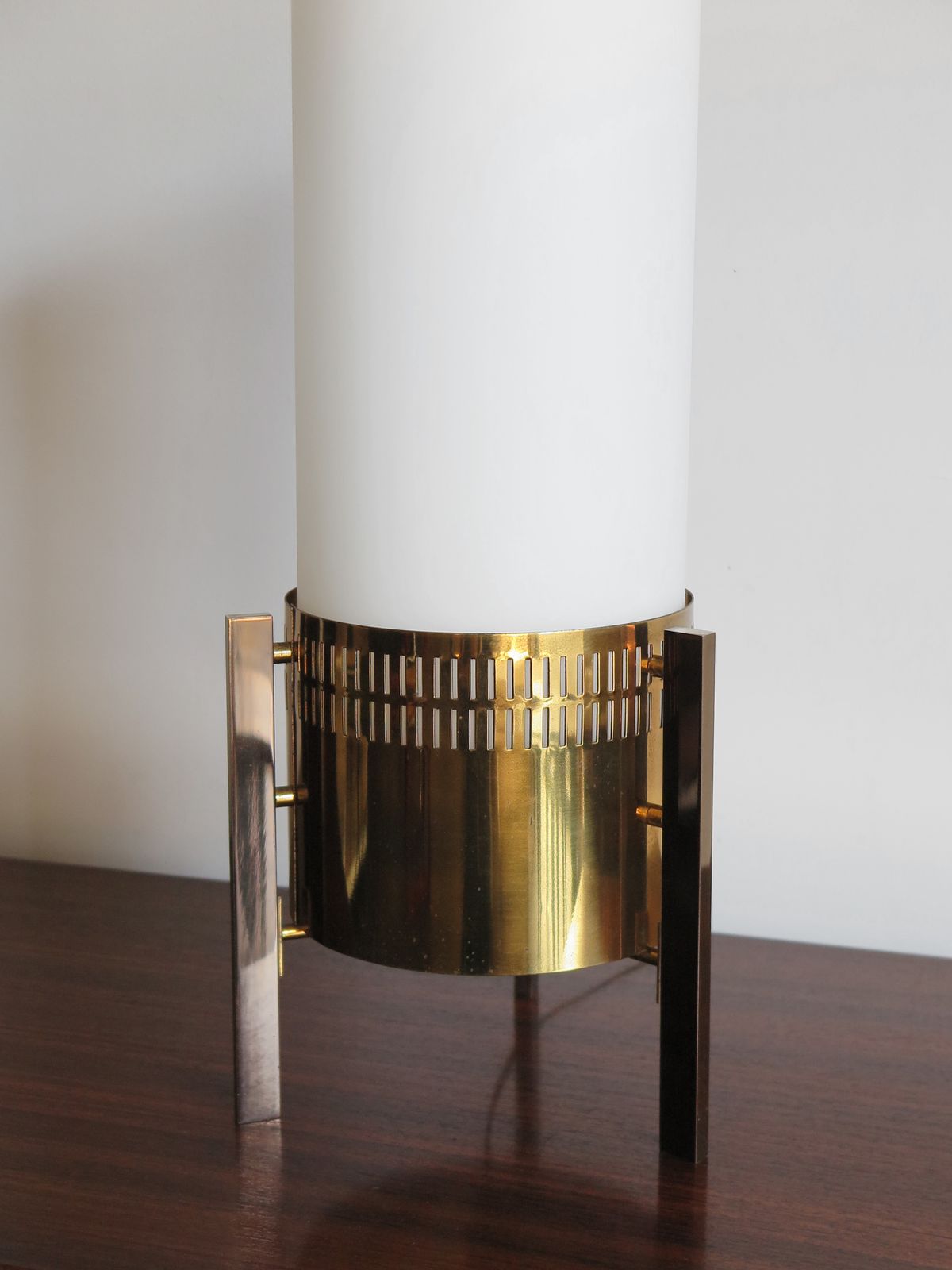 Italian Stilnovo Brass Glass Table Lamp, 1950s photo vintage