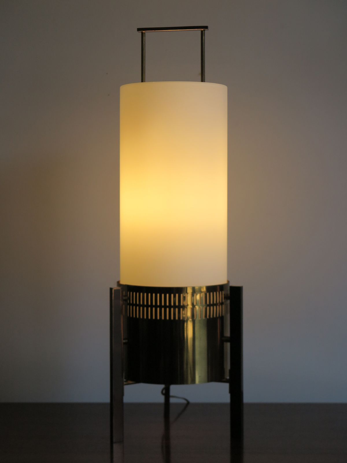 Italian Stilnovo Brass Glass Table Lamp, 1950s photo for sale