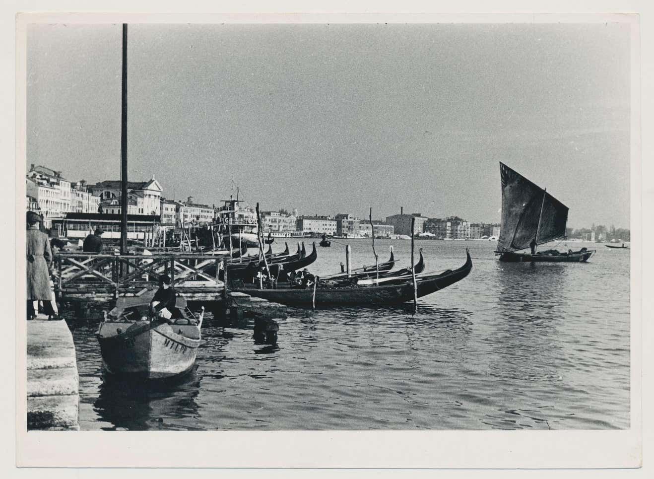 Erich Andres Venice, Waterfront, Gondolas, Silver Gelatine Print, Italy, 1950s,