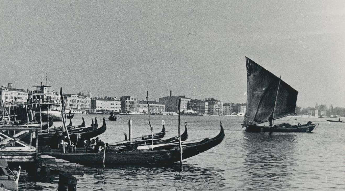 Erich Andres Venice, Waterfront, Gondolas, Silver Gelatine Print, Italy, 1950s, photo Art