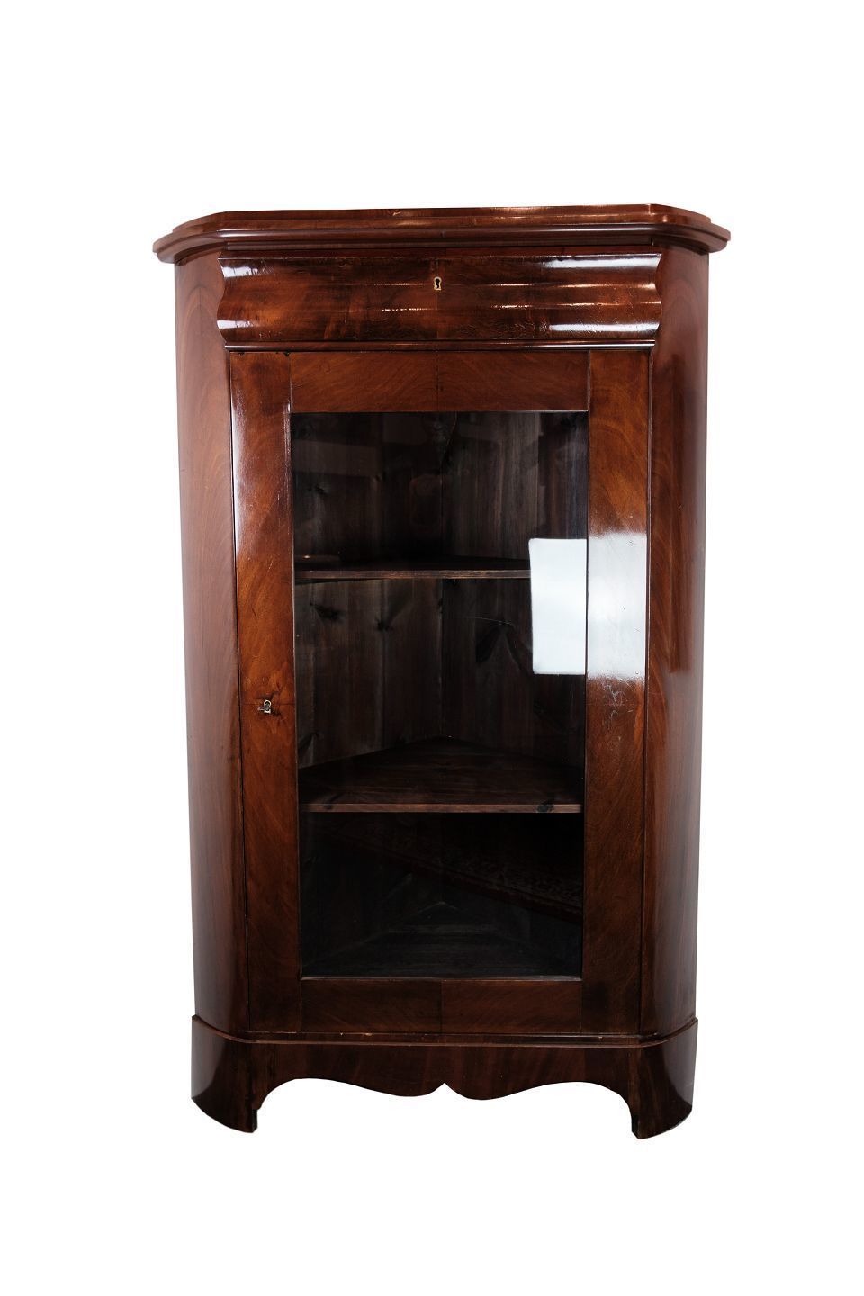Antique Late Empire Corner Cabinet With Shelves In Mahogany From 1840s