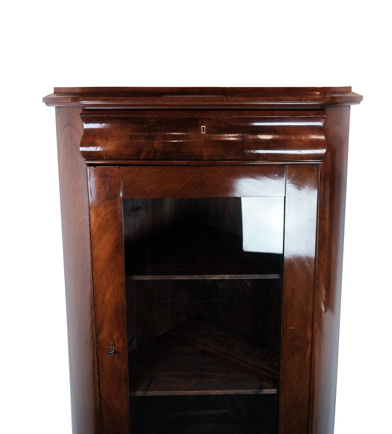 Antique Late Empire Corner Cabinet With Shelves In Mahogany From 1840s photo furniture