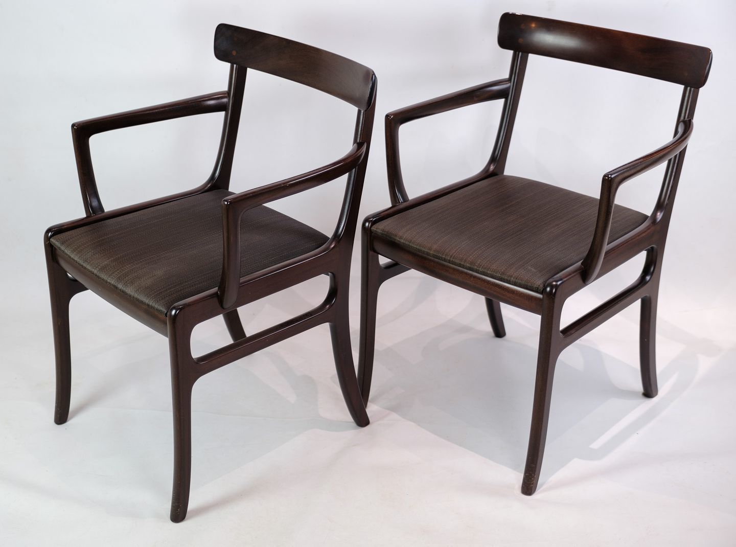 Set Of Two Mahogany Rungstedlund Armchairs By Ole Wancher For Poul Jeppesen's Furniture Factory.