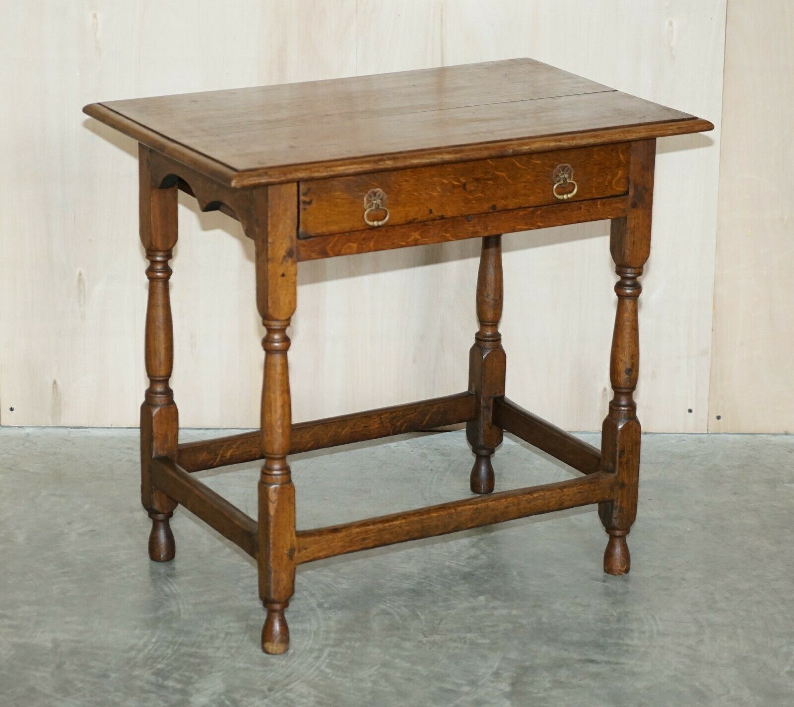 Antique Circa 1700 English Oak Jointed Lowboy Side Table With Single Drawer