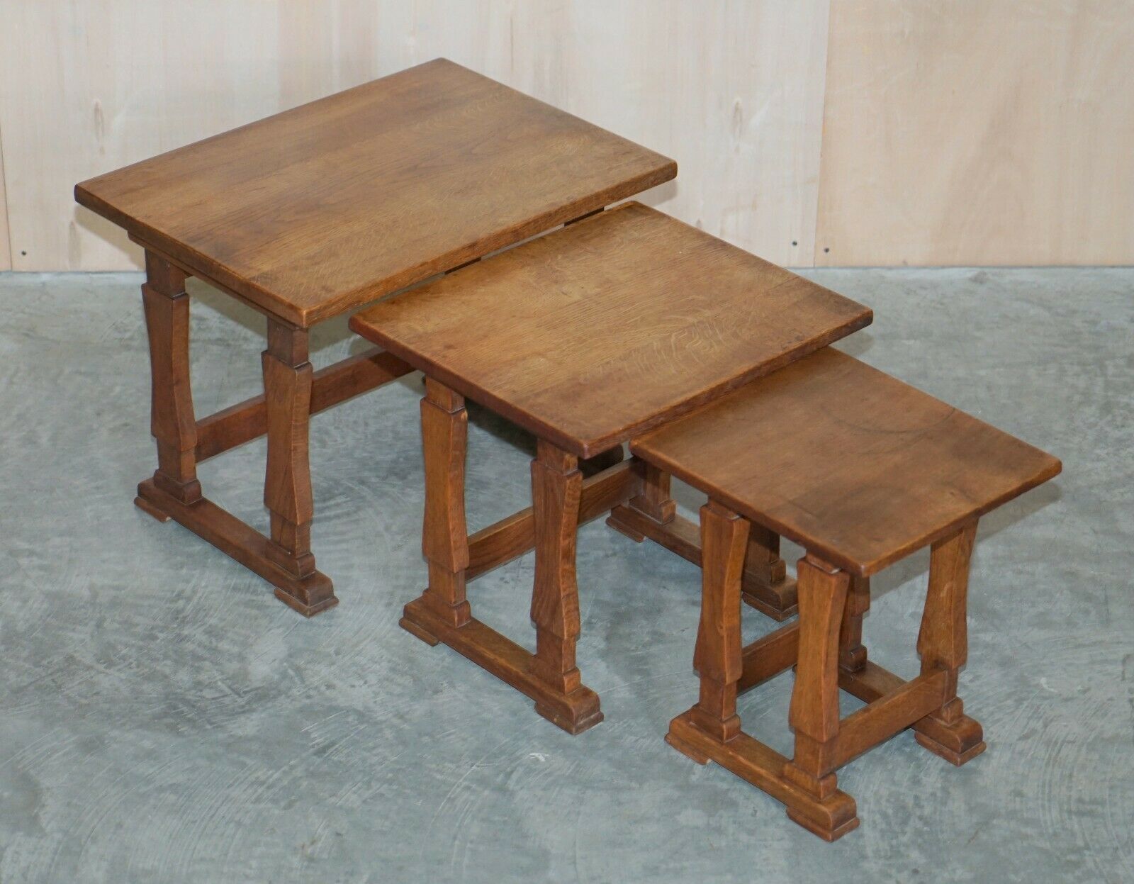 Solid English Oak Nest Of Three Large Side End Lamp Wine Occasional Tables photo furniture
