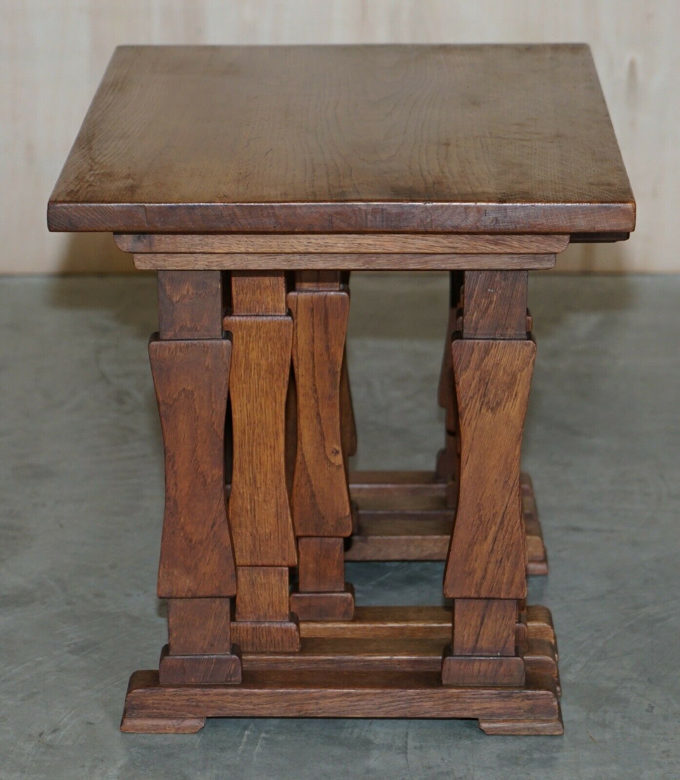 Solid English Oak Nest Of Three Large Side End Lamp Wine Occasional Tables photo buy
